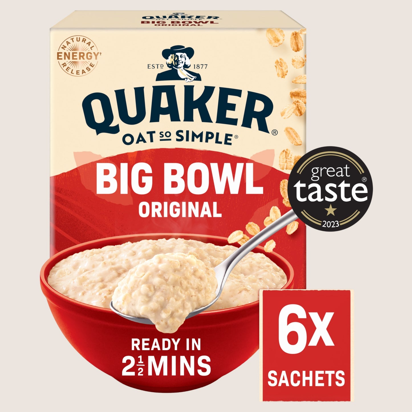 Quaker Oat So Simple Big Bowl Original Porridge Sachets Wholegrain 6x38.5g
