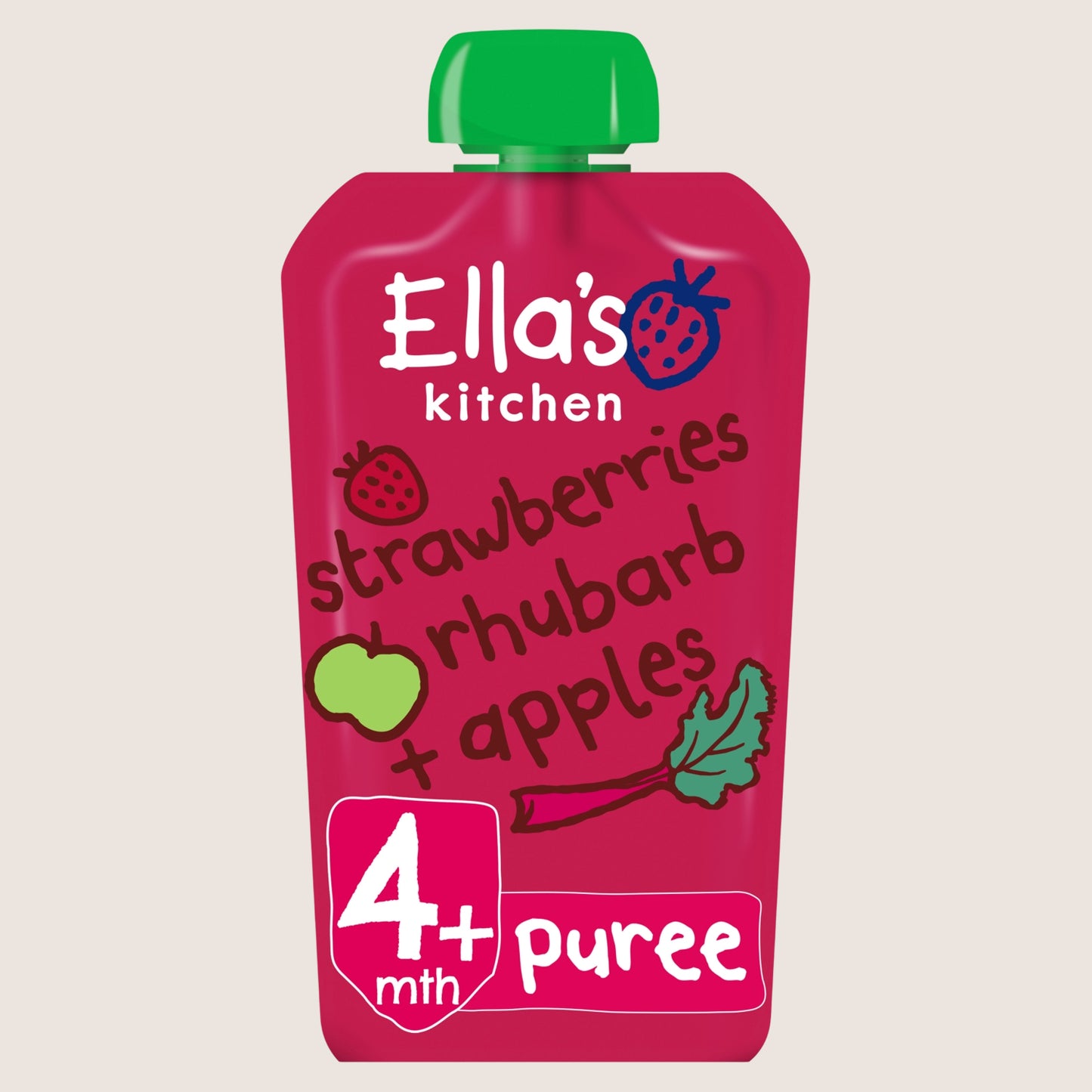 Ella's Kitchen Organic Strawberries Rhubarb and Apples Baby Pouch 4+ Months 120g