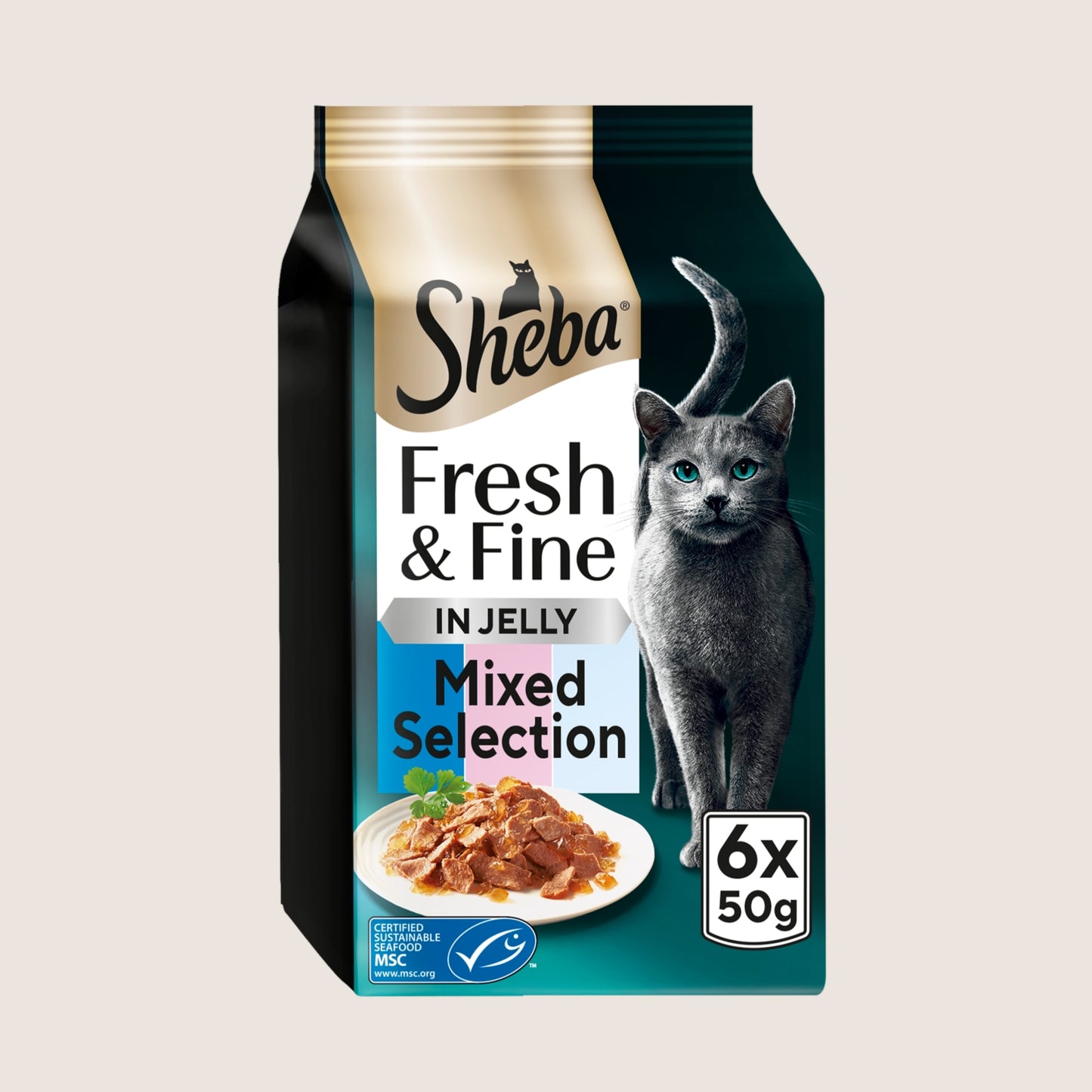 Sheba Fresh & Fine Adult Wet Cat Food Tuna & Salmon in Jelly Pouches With Taurine 6x50g