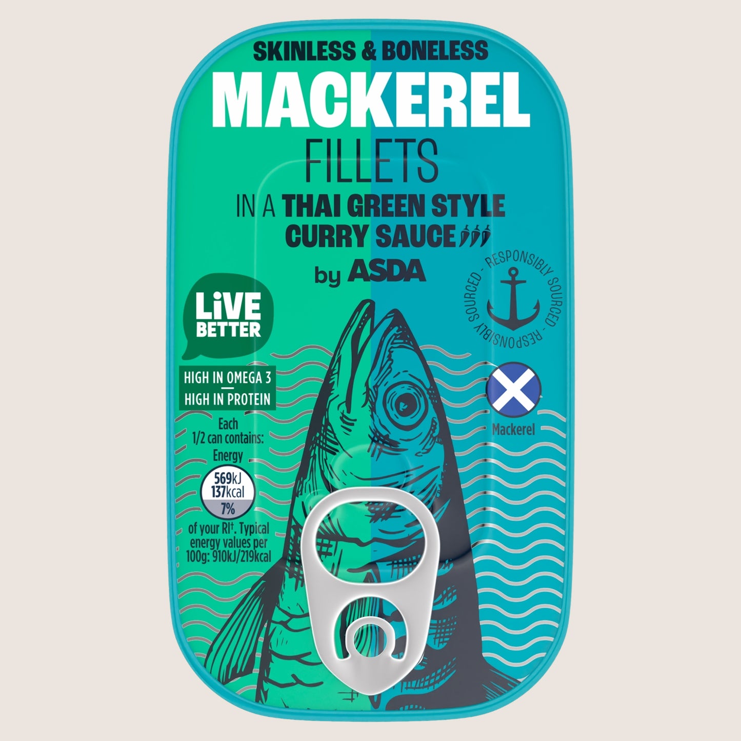 ASDA Mackerel Fillets in a Thai Green Style Curry Sauce High in Protein 125g