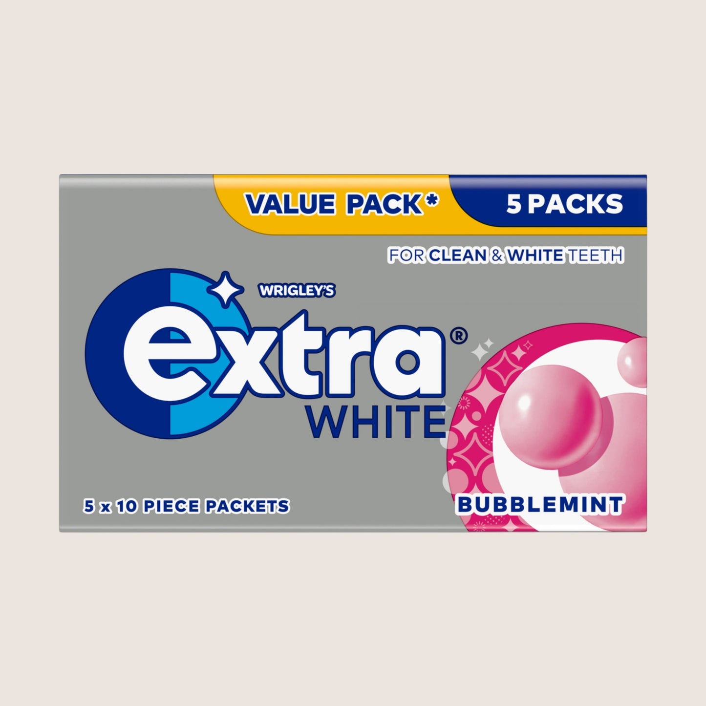 Extra White Bubblemint Sugarfree Chewing Gum 5x10 Pieces