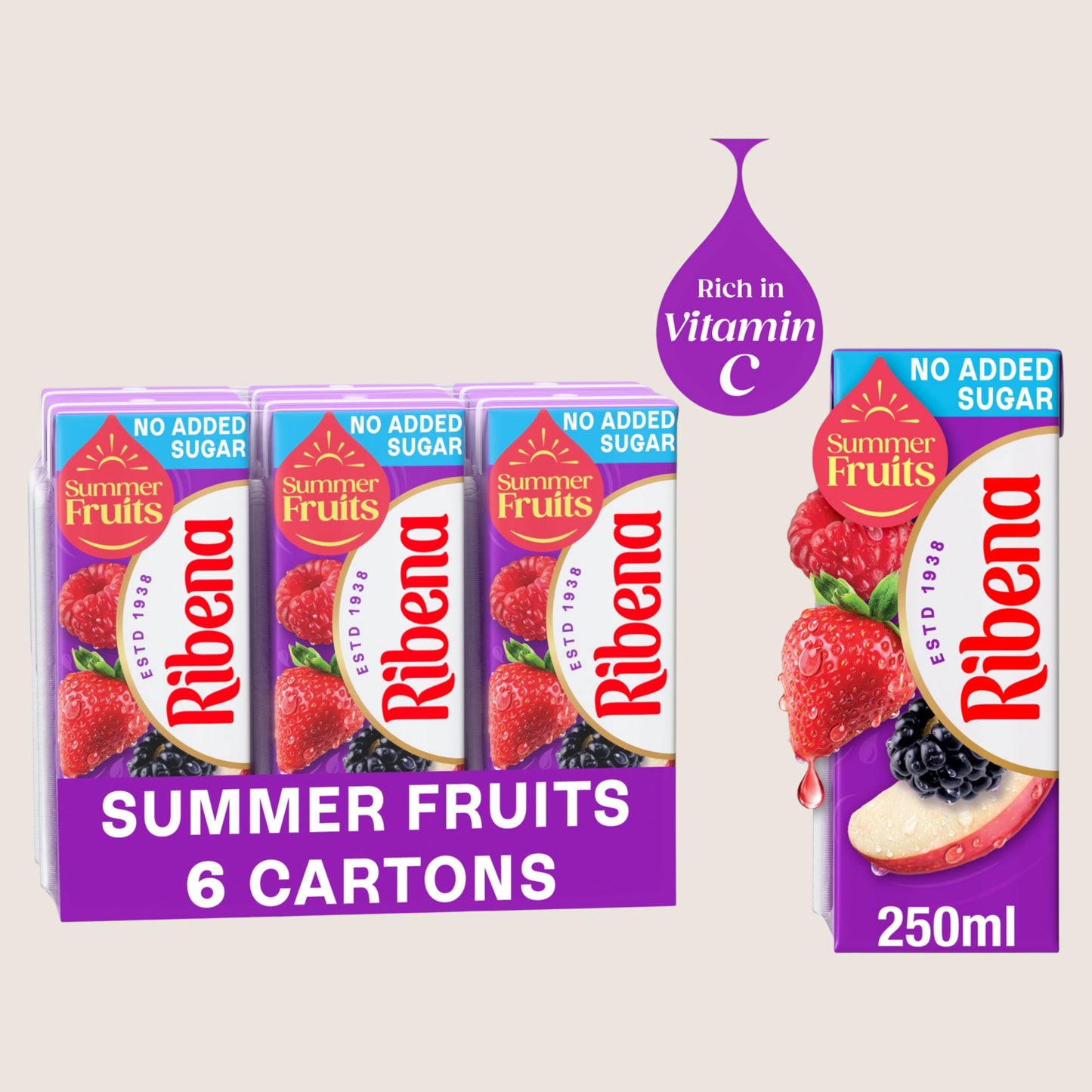 Ribena Summer Fruits No Added SugarJuice Drink Carton No Added Sugar 6 x 250ml