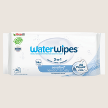 WaterWipes Sensitive+ Newborn & Baby Wipes, 3-In-1 Cleans Cares Protects, 99.9% Water Unscented Sensitive Skin 60 Count