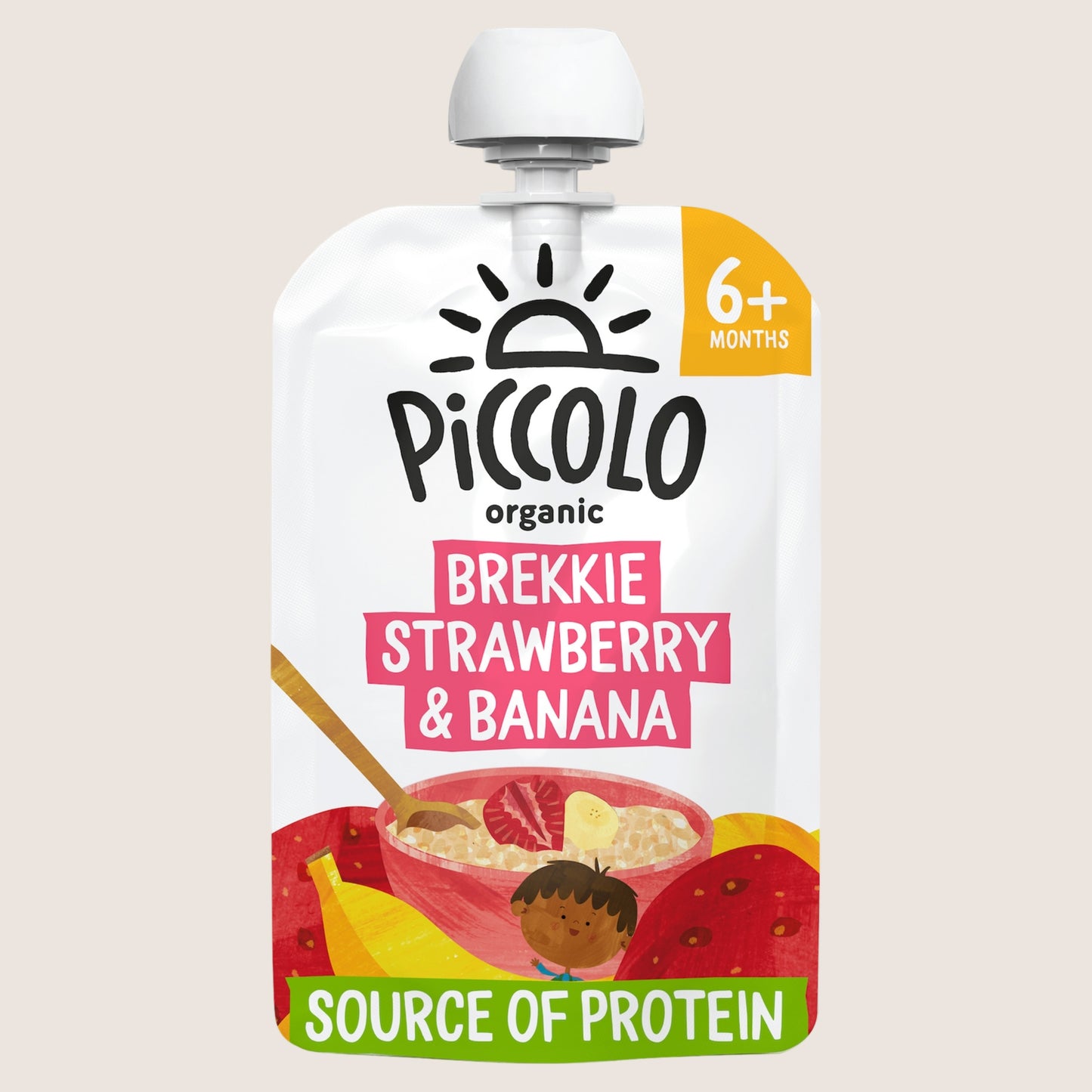 Piccolo Organic Brekkie Strawberry & Banana with Creamy Whole Milk Yoghurt Smooth 6+ Months 100g