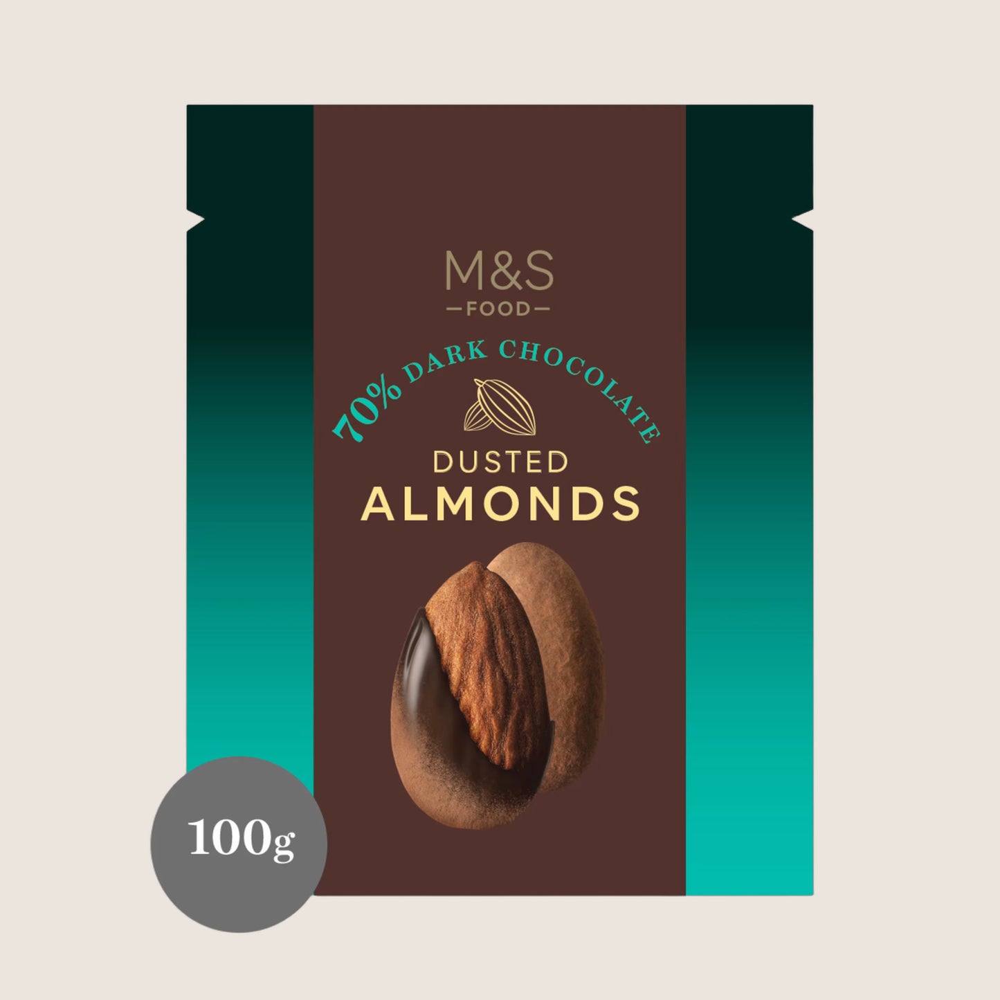 M&S 70% Dark Chocolate Cocoa Dusted Almonds 100 g