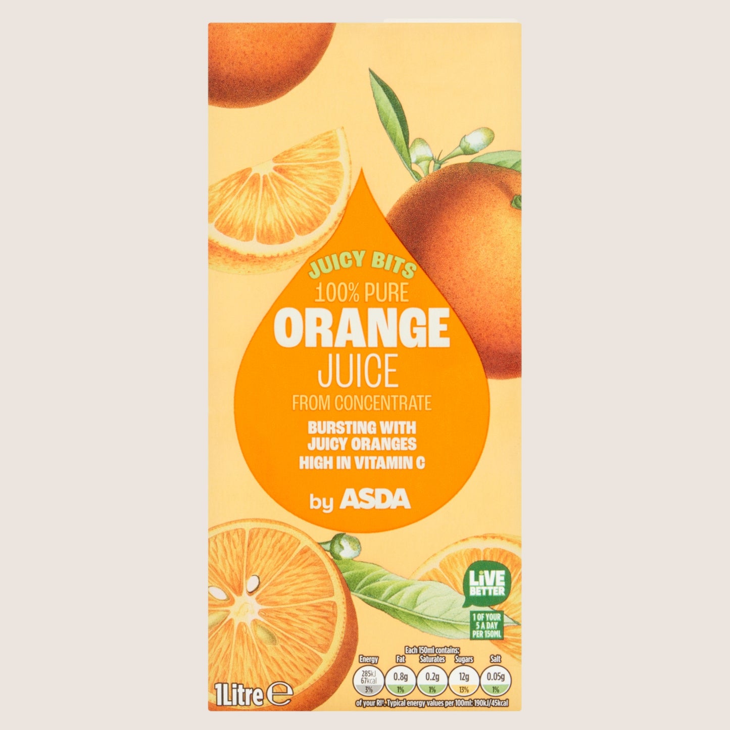 ASDA Orange Juice with bits from Concentrate Refreshing 1 Litre