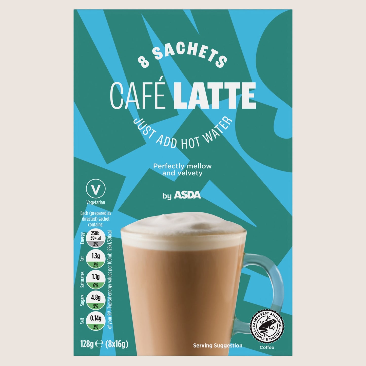 ASDA Café Latte Rainforest Alliance Certified 8 x 16g