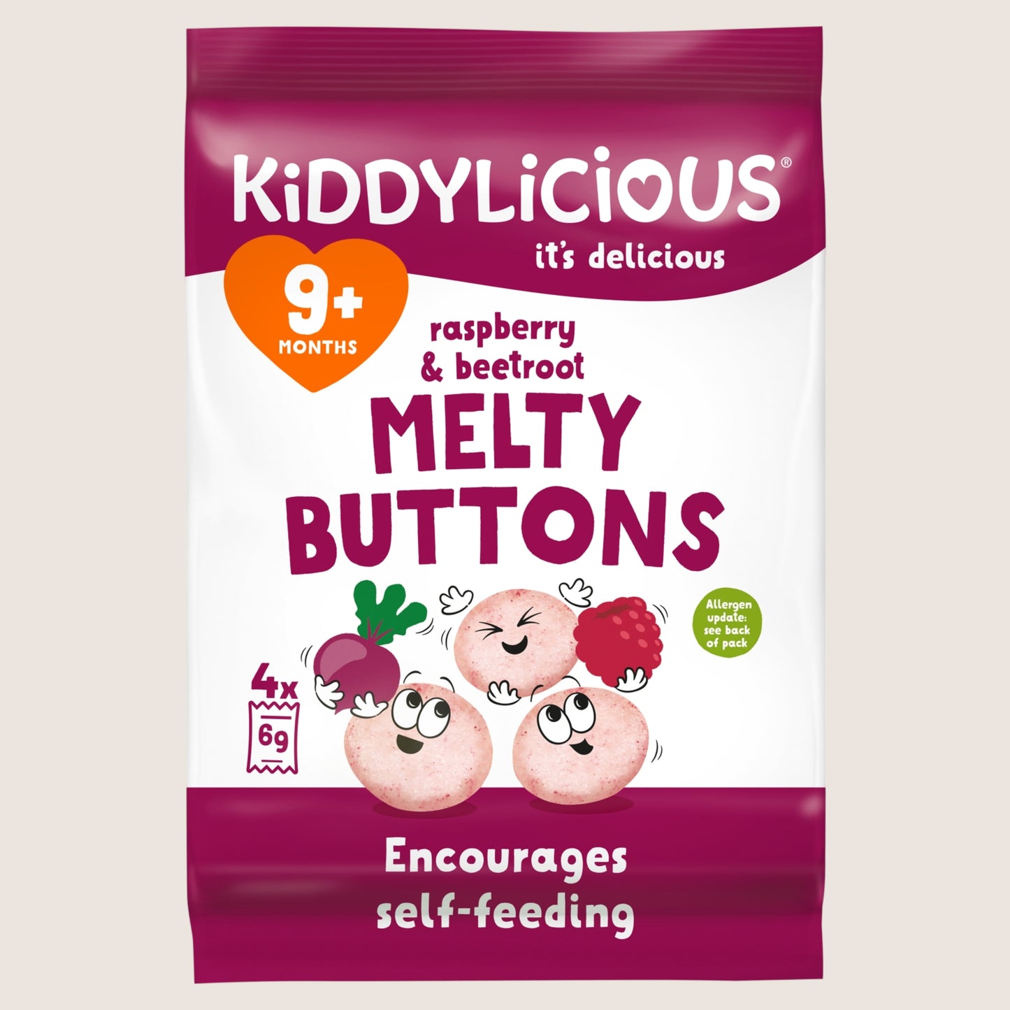 Kiddylicious Raspbery & Beetroot Melty Buttons 9+ Months Gentle Formula 5 x 6g