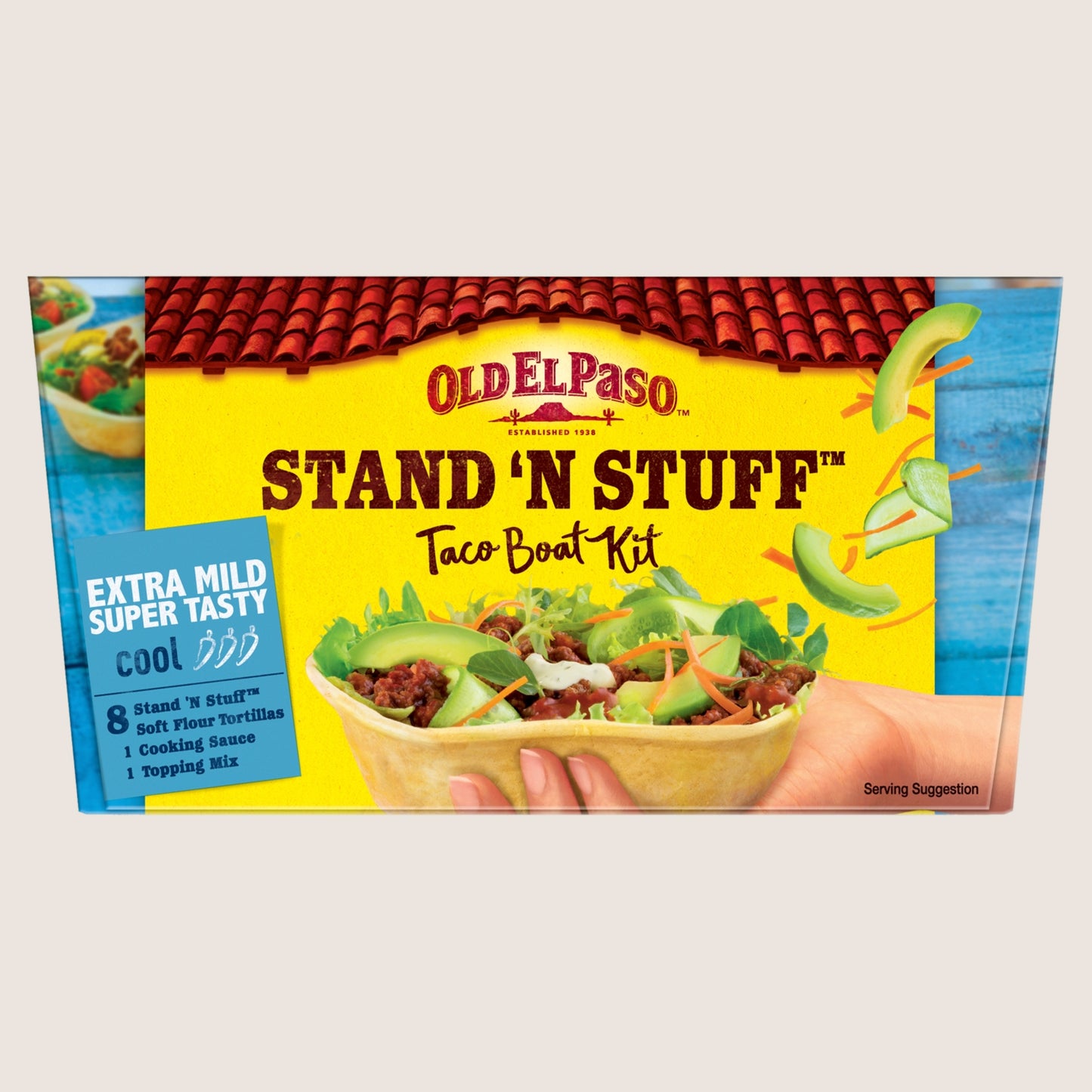 Old El Paso Stand 'N' Stuff Extra Mild Super Tasty Taco Boat Kit No Artificial Additives 329g