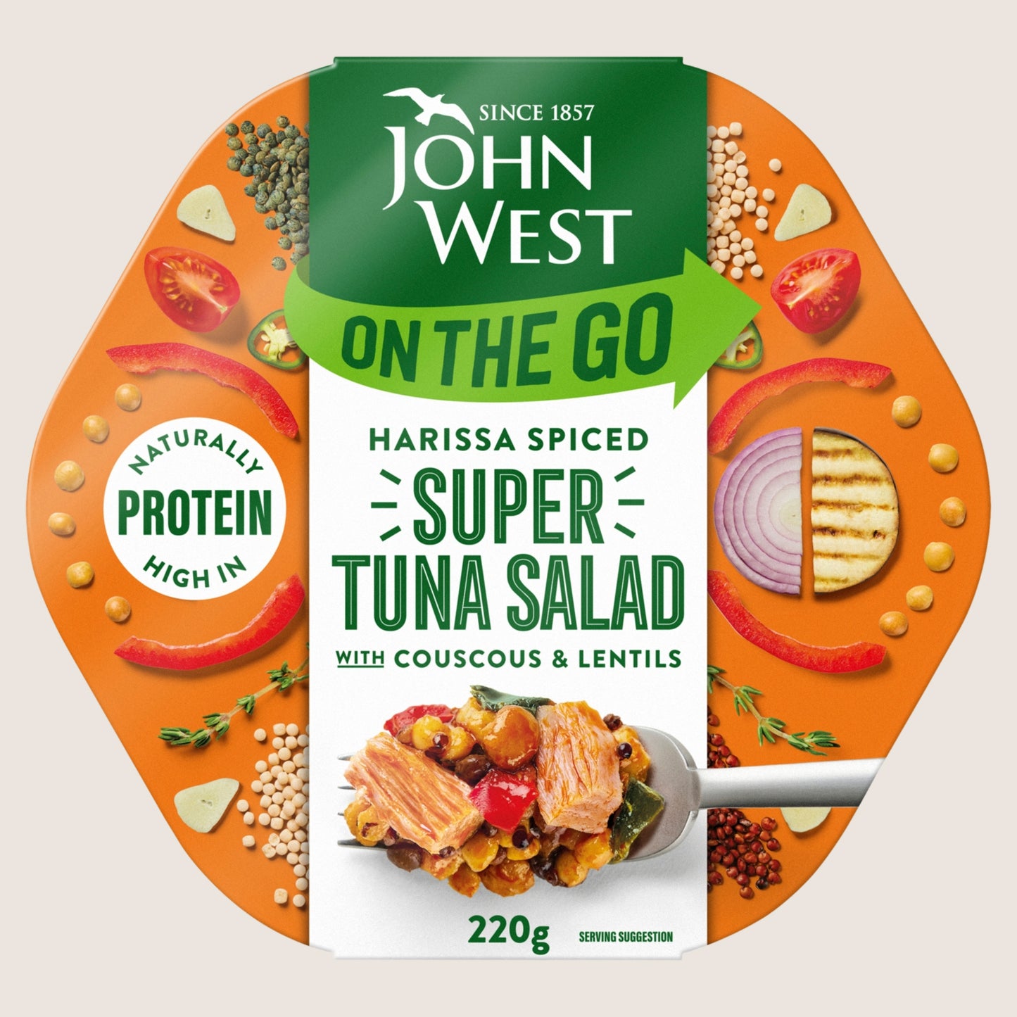 John West On the Go Harissa Spiced Super Tuna Salad No Artificial Additives 220g