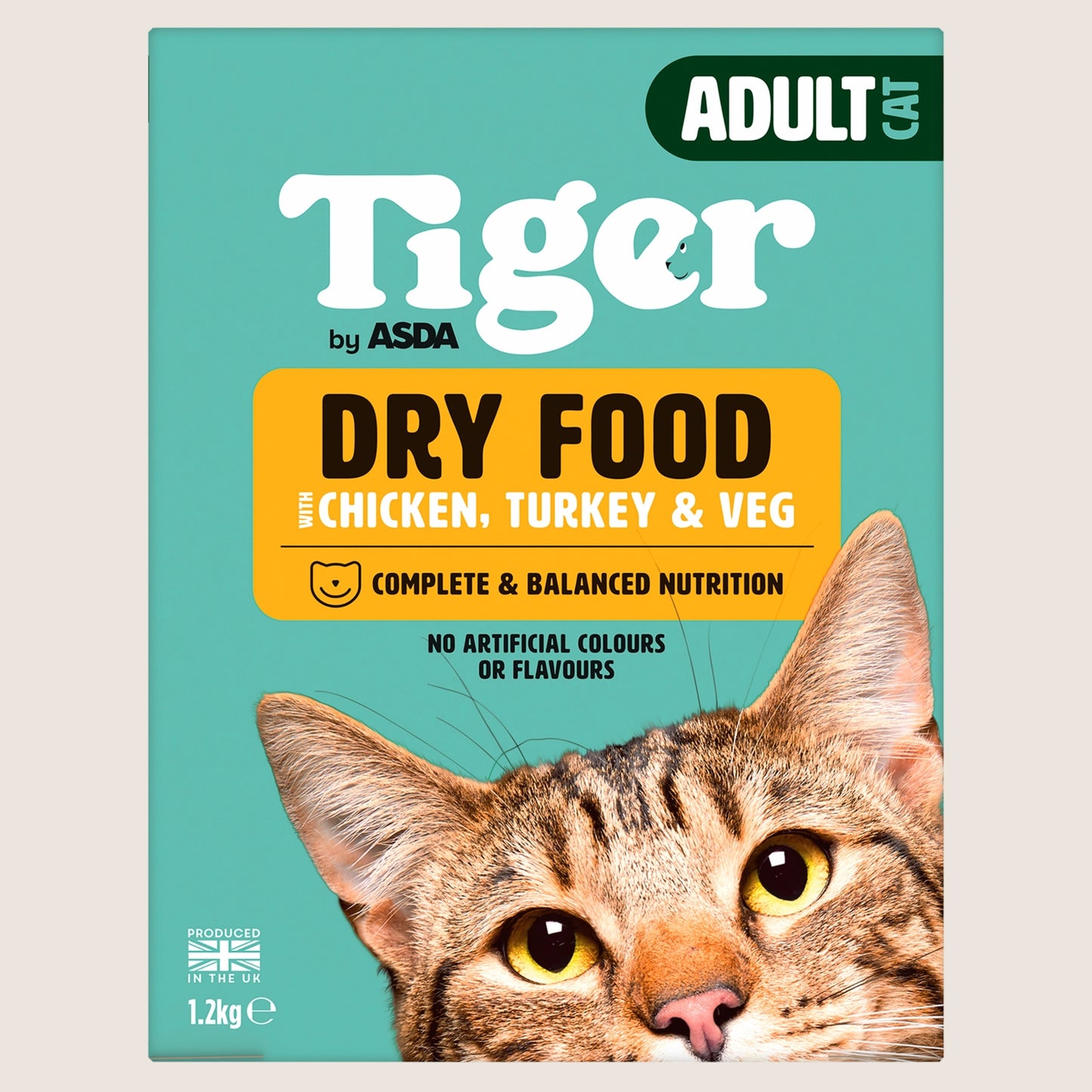 ASDA Tiger Dry Food with Chicken, Turkey & Veg Adult Cat Complete Nutrition 1.2kg
