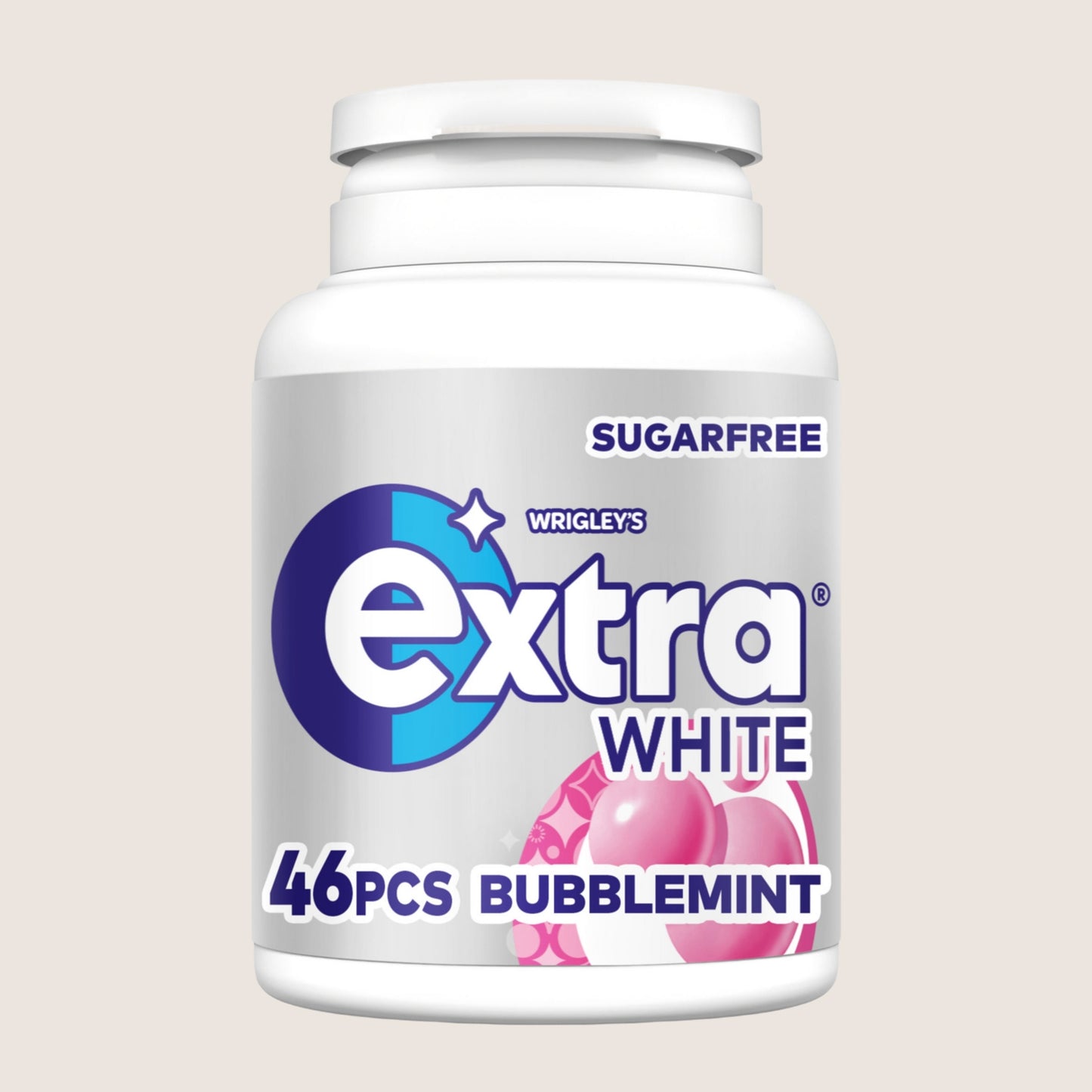 Wrigley's Extra White Bubblemint Sugarfree Chewing Gum Bottle 46 Pieces