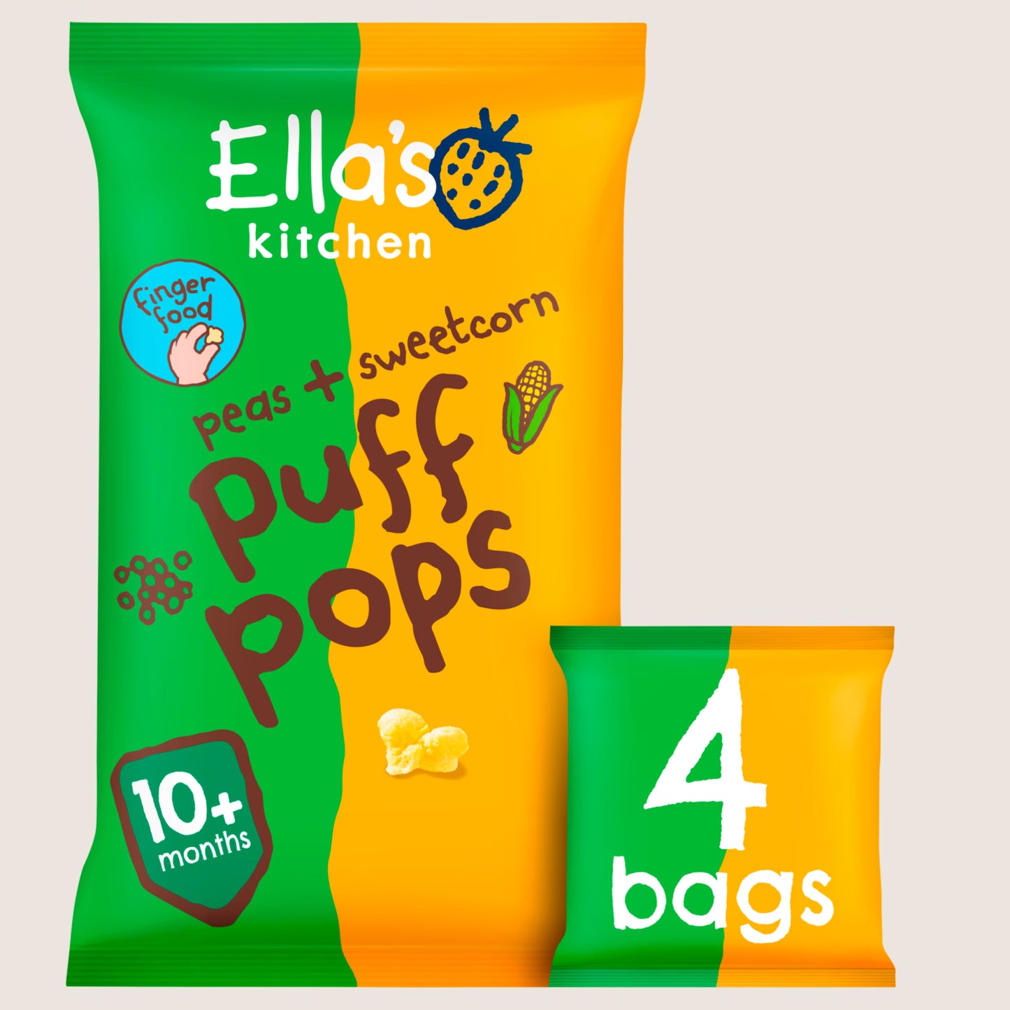 Ella's Kitchen Peas + Sweetcorn Puff Pops from 10 Months Gentle Formula 4 x 9g
