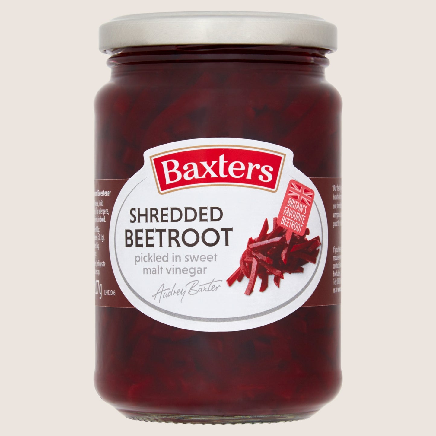 Baxters Shredded Beetroot Pickled in Sweet Malt Vinegar No Artificial Additives 340g