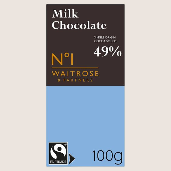 Waitrose No.1 Fairtrade Dominican Republic Milk Chocolate Pure Indulgence 100G