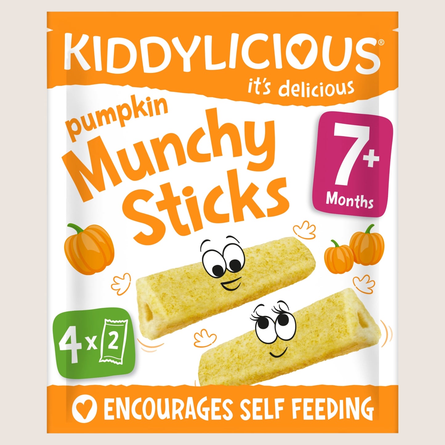 Kiddylicious Pumpkin Munchy Sticks Baby Snacks Gentle Formula 4x4g