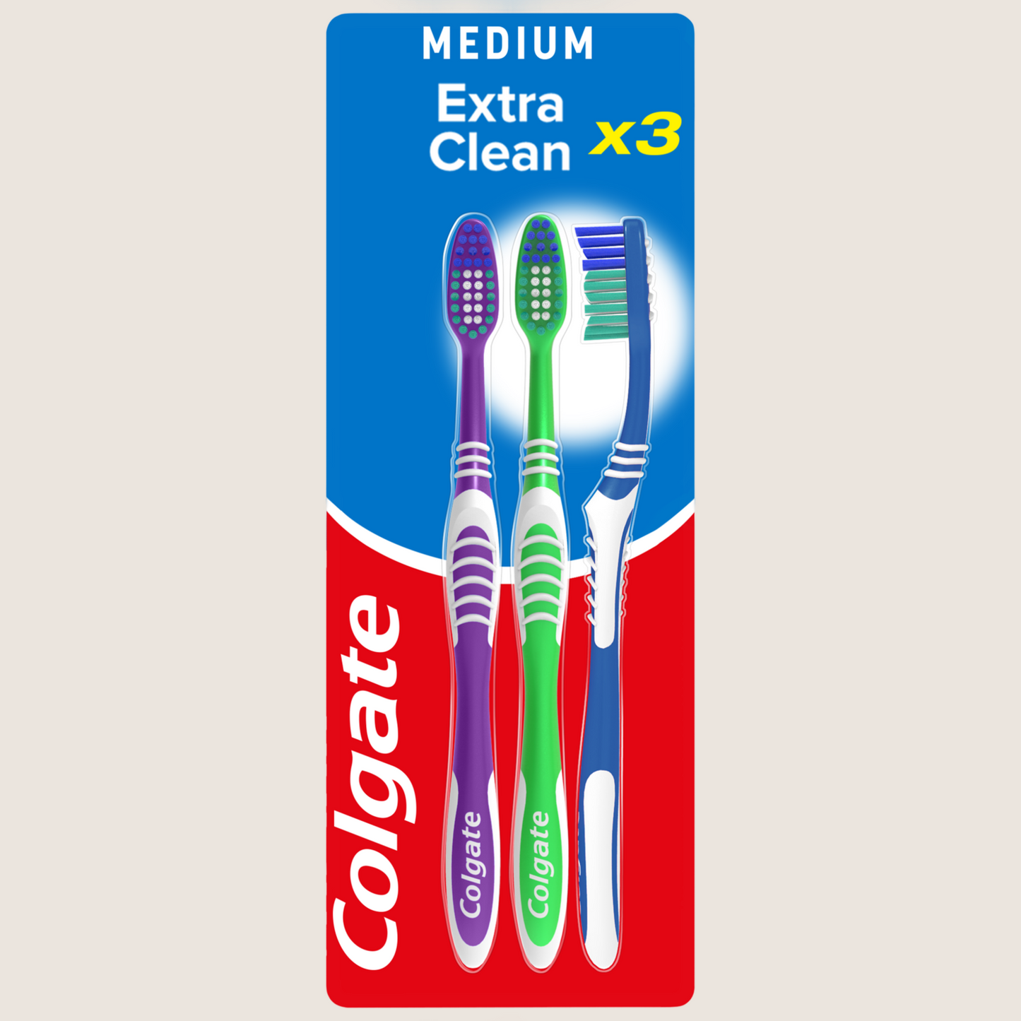 Colgate Extra Clean Medium Manual Toothbrush x3 Gentle Formula
