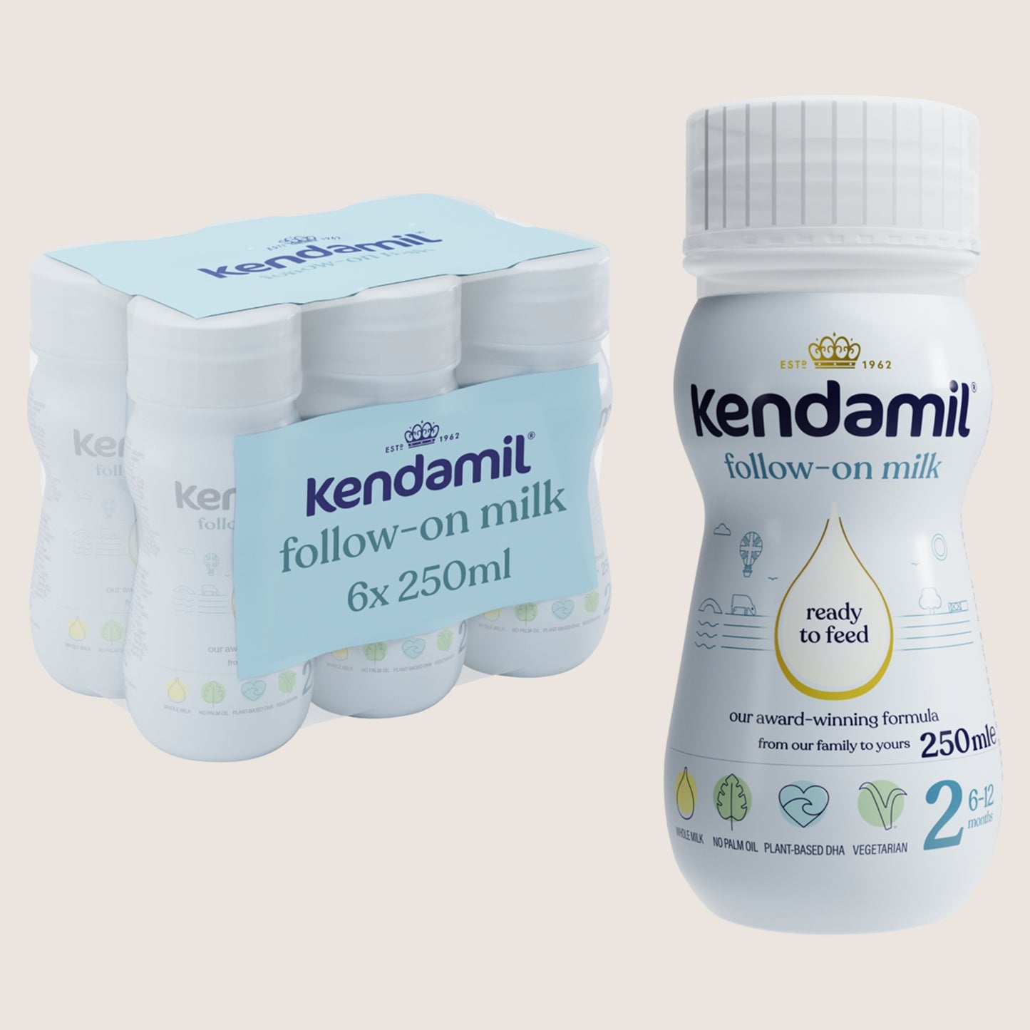 Kendamil 2 Follow-On Milk 6-12 Months Suitable from Birth 6 x 250ml