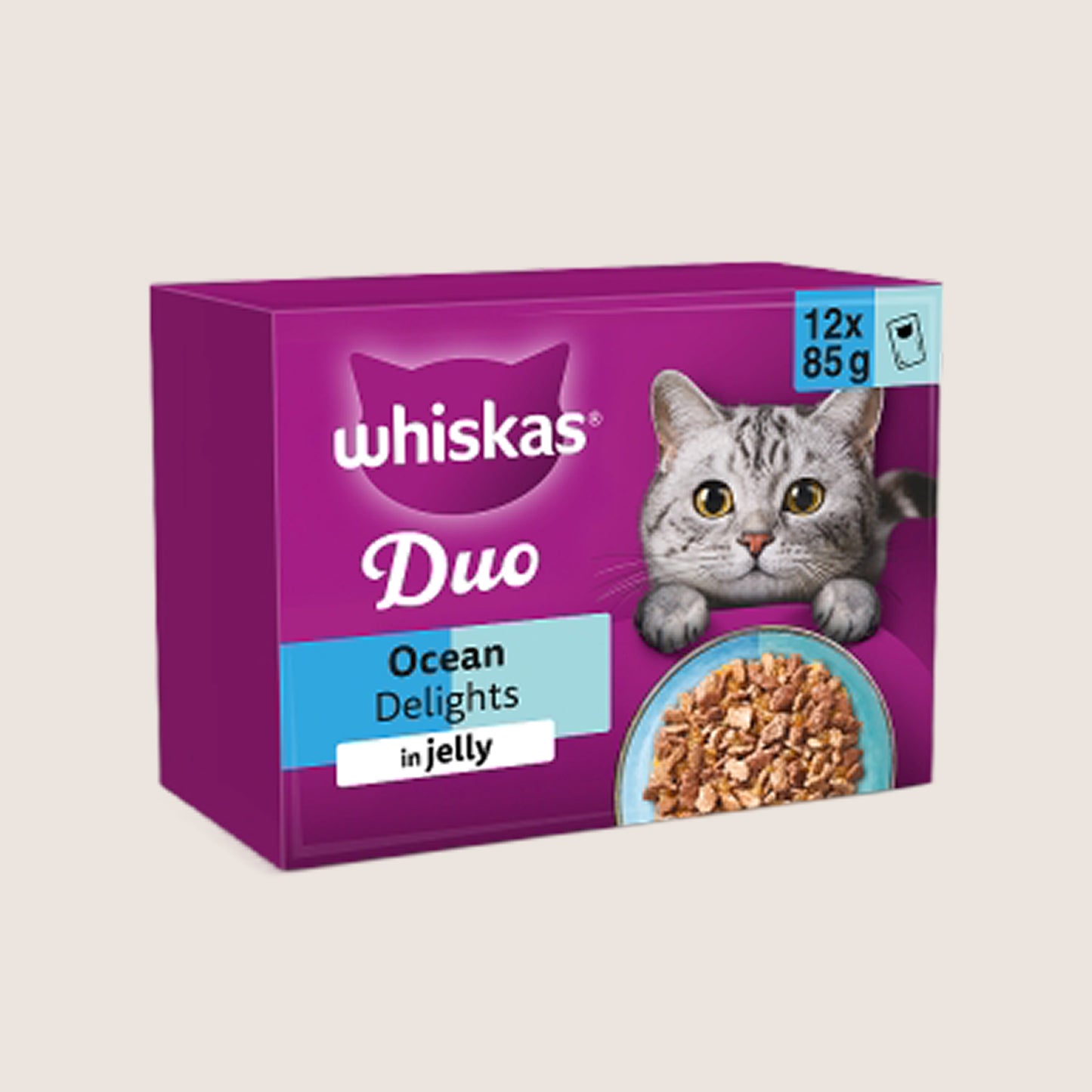 Whiskas 1+ DUO OCEAN Delight Wet Cat Food Pouches in Jelly Light 12 x 85g