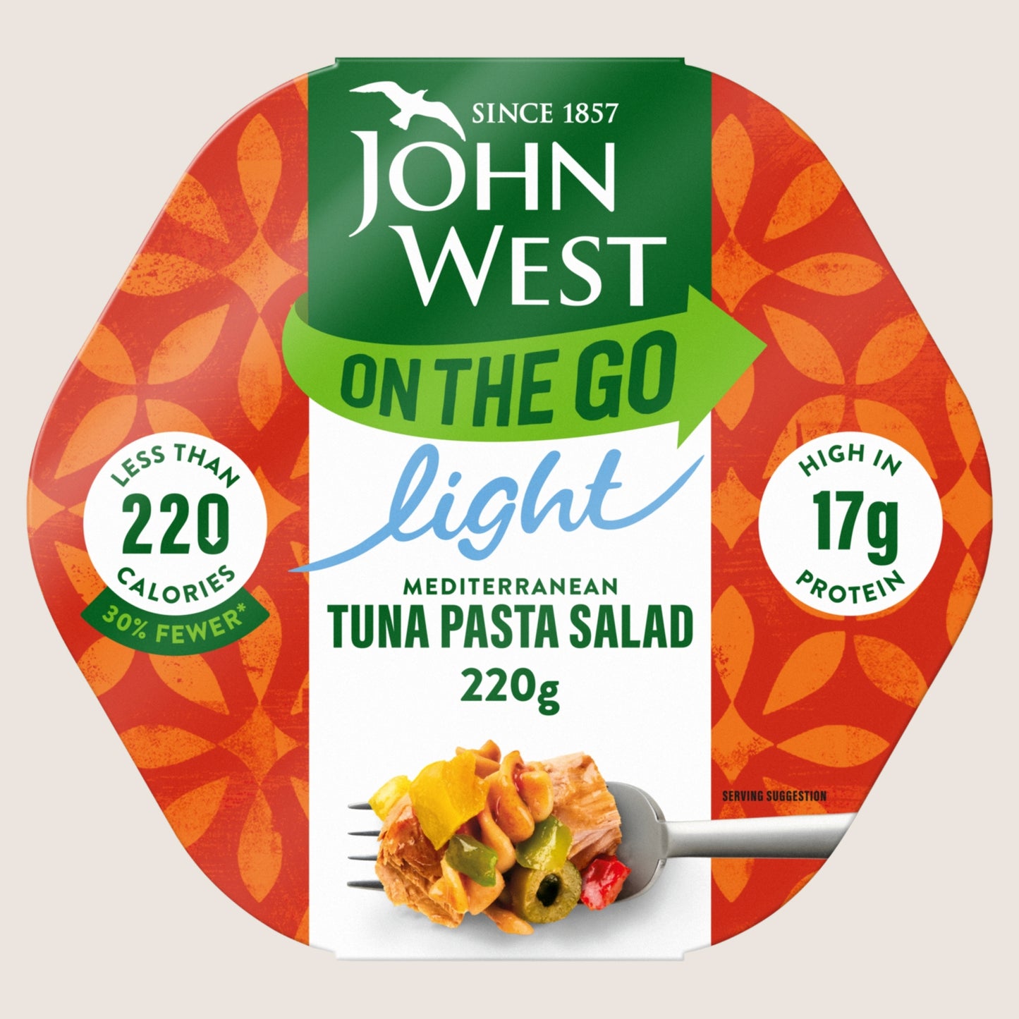 John West on the Go Light Mediterranean Tuna Pasta Salad No Artificial Additives 220g
