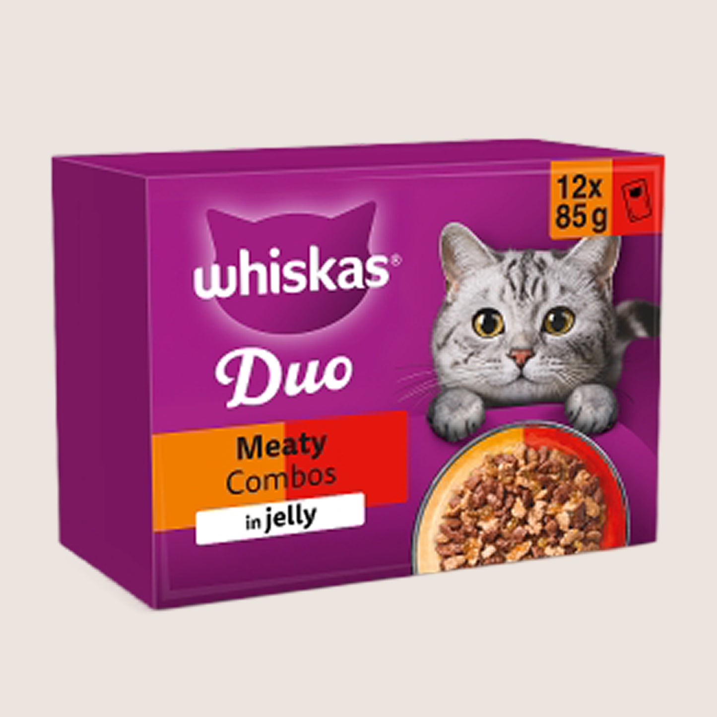 Whiskas 1+ DUO MEATY Combos Wet Cat Food Pouches in Jelly 12 x 85g