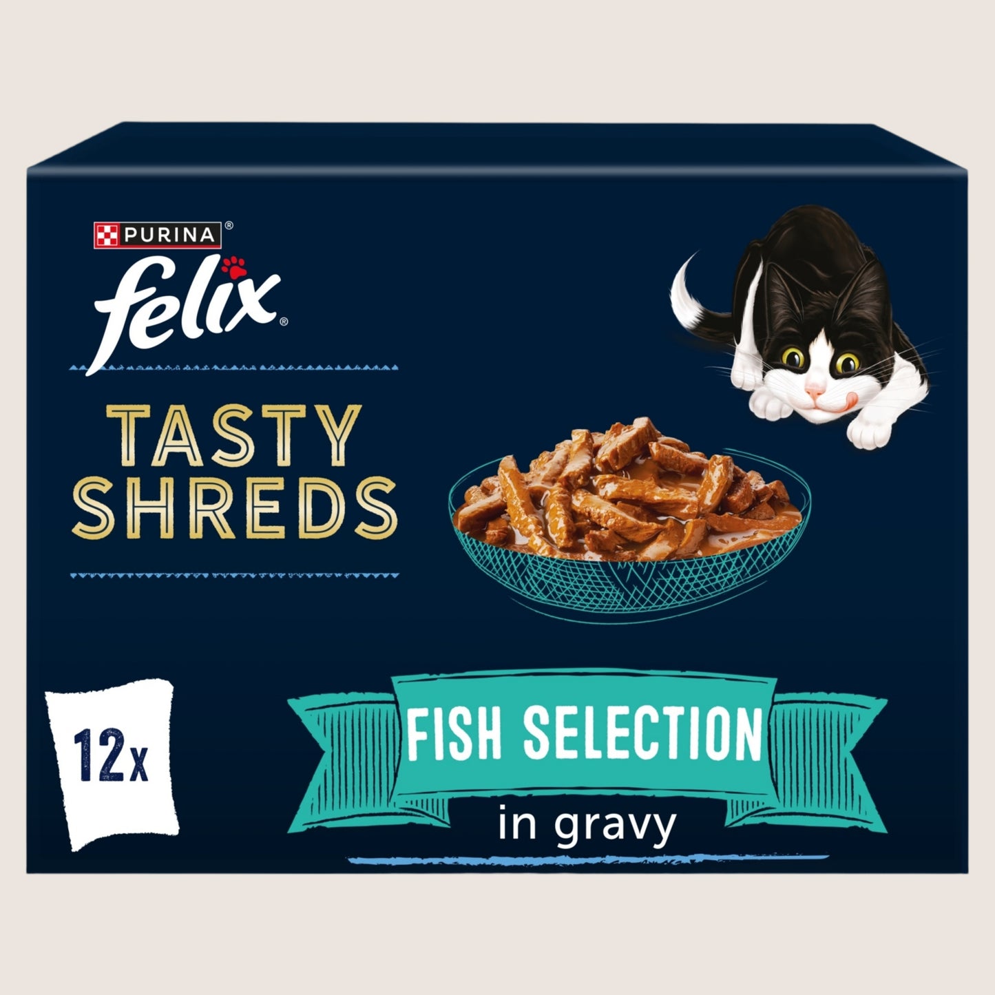 Felix Tasty Shreds Fish Selection in Gravy Wet Cat Food With Omega Oils 12x80g