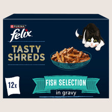 Felix Tasty Shreds Fish Selection in Gravy Wet Cat Food With Omega Oils 12x80g