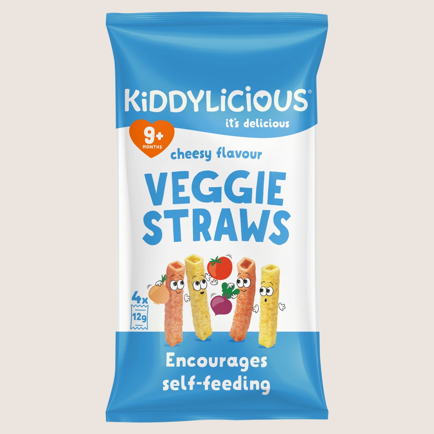 Kiddylicious Cheesy Flavour Veggie Straws 9+ Months No Artificial Additives 4 x 12g