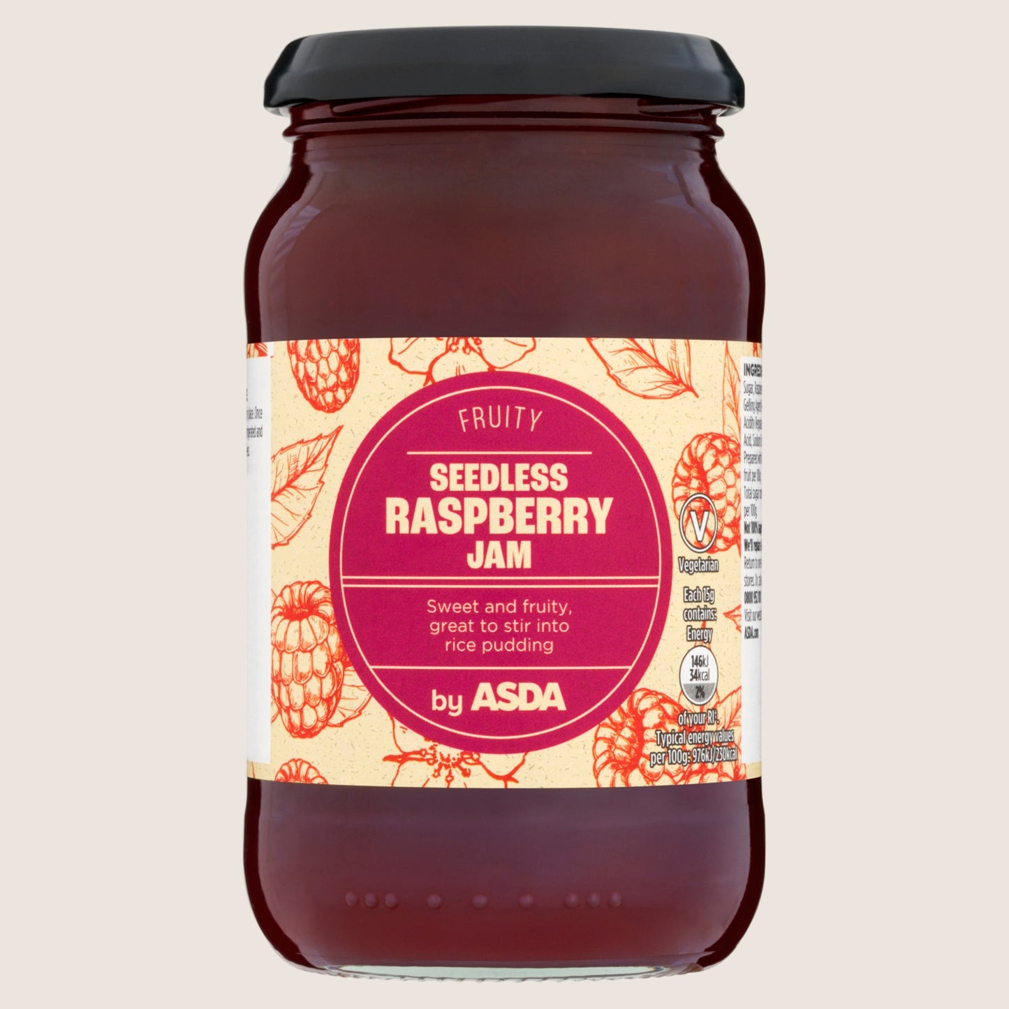 ASDA Fruity Seedless Raspberry Jam Real Fruit 454g