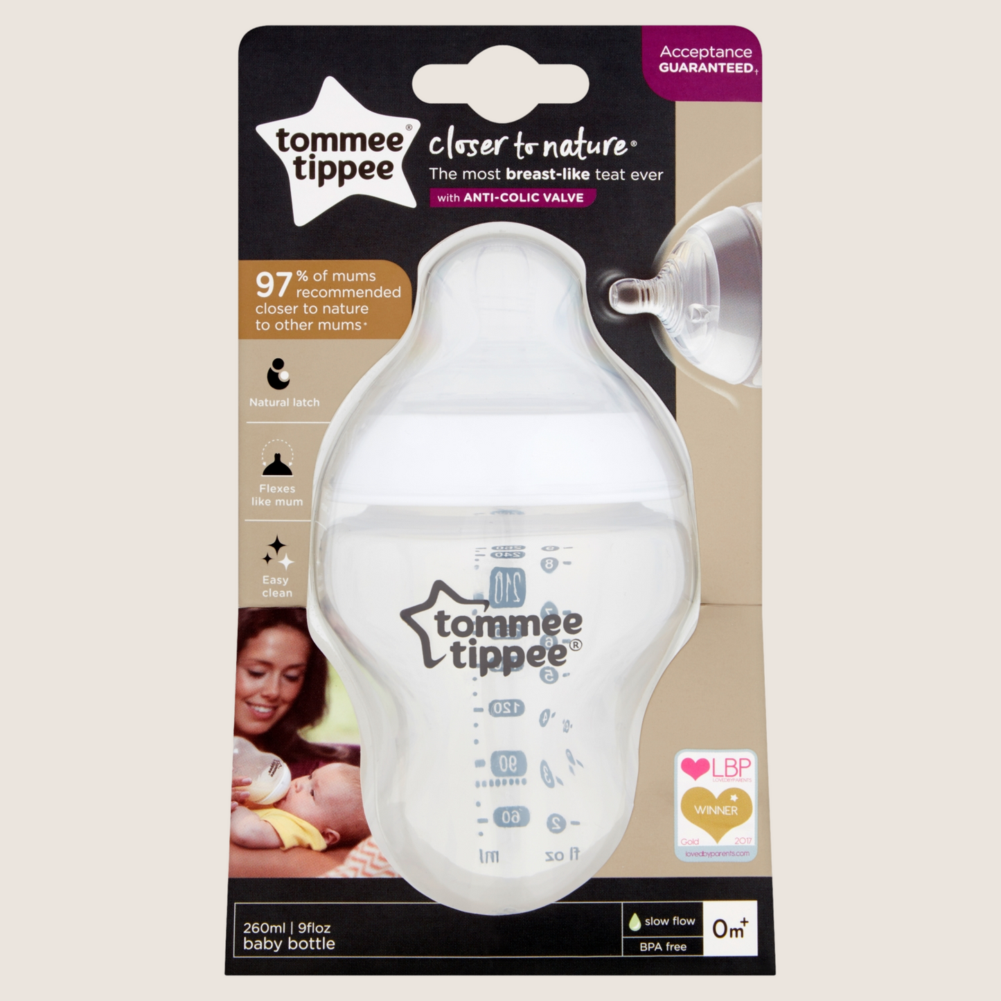 Tommee Tippee Natural Start Anti-Colic Baby Bottle Slow-Flow Teat for Suitable from Birth 260ml