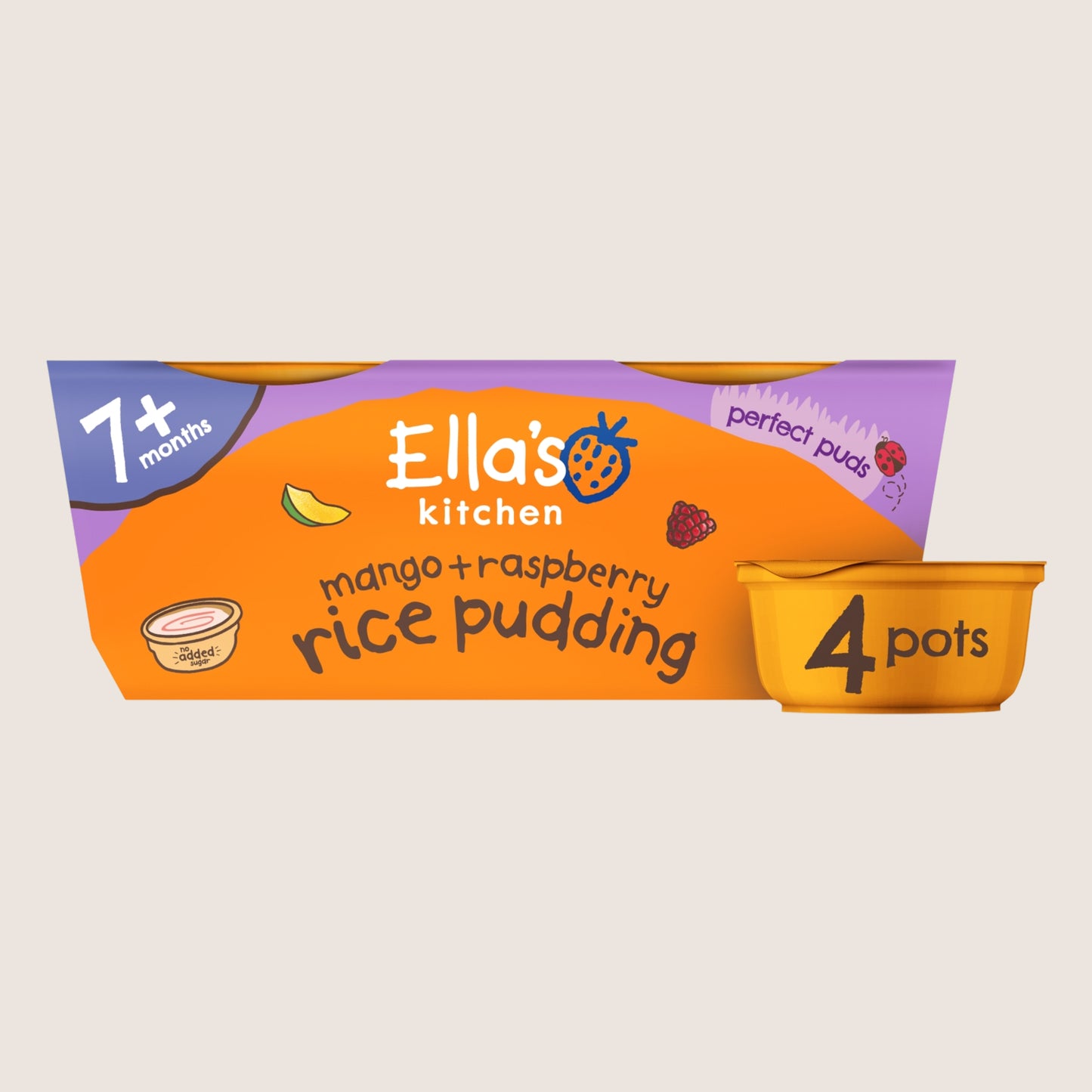 Ella's Kitchen Mango + Raspberry Rice Pudding 7+ Months Gentle Formula 4 x 80g