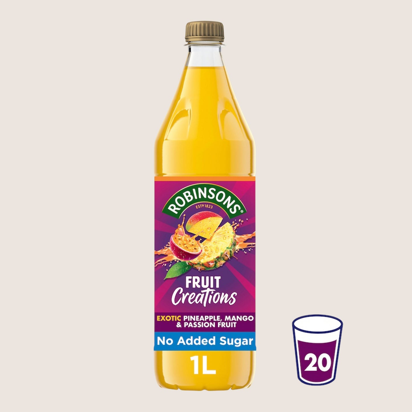 Robinsons Fruit Creations Pineapple, Mango & Passion Fruit Squash No Added Sugar 1L
