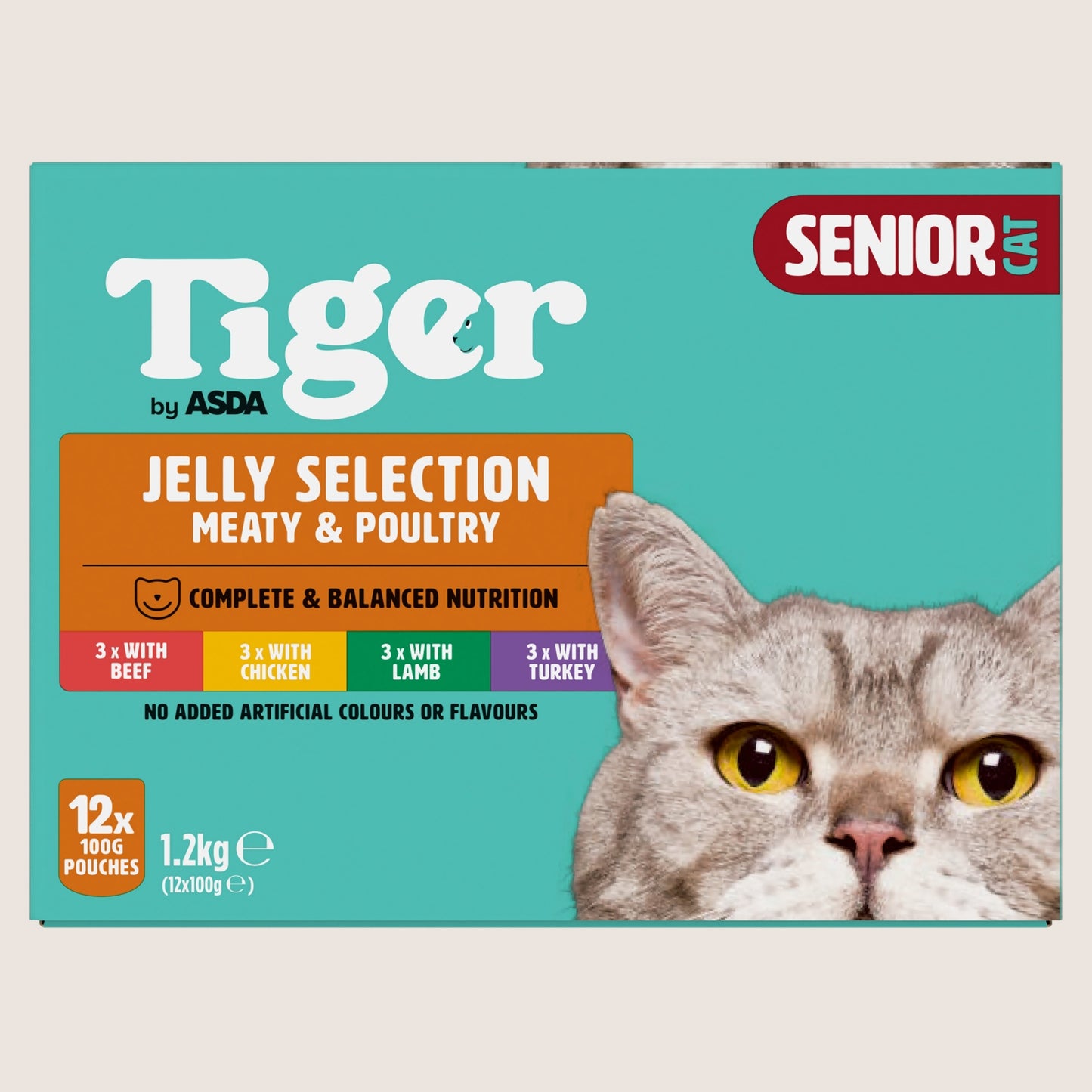 Tiger by ASDA Tiger Meaty & Poultry Selection in Jelly 8+ Years Complete Nutrition 12 x 100g