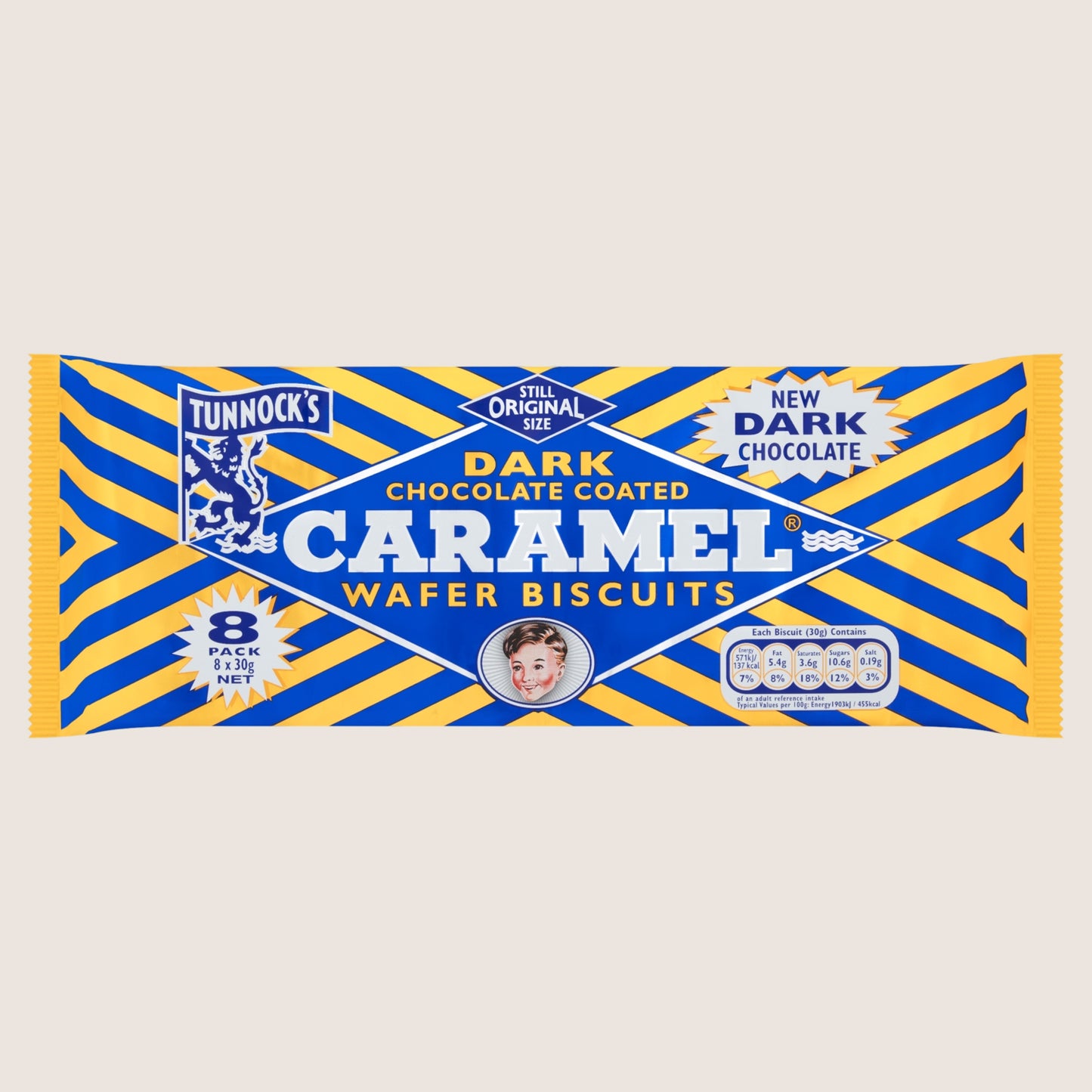 Tunnock's Dark Chocolate Coated Caramel Wafer Biscuits Dark Chocolate 8 x 30g