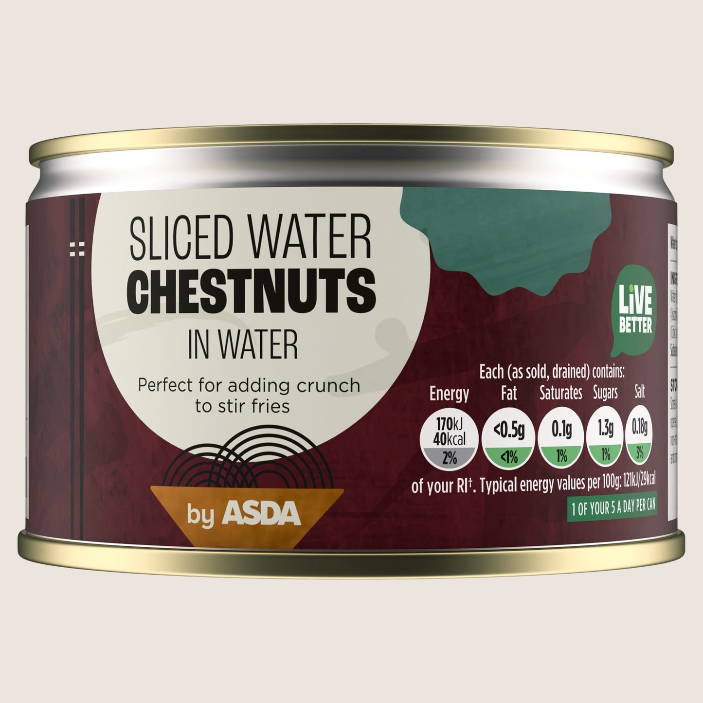ASDA Sliced Water Chestnuts in Water No Artificial Additives 225g