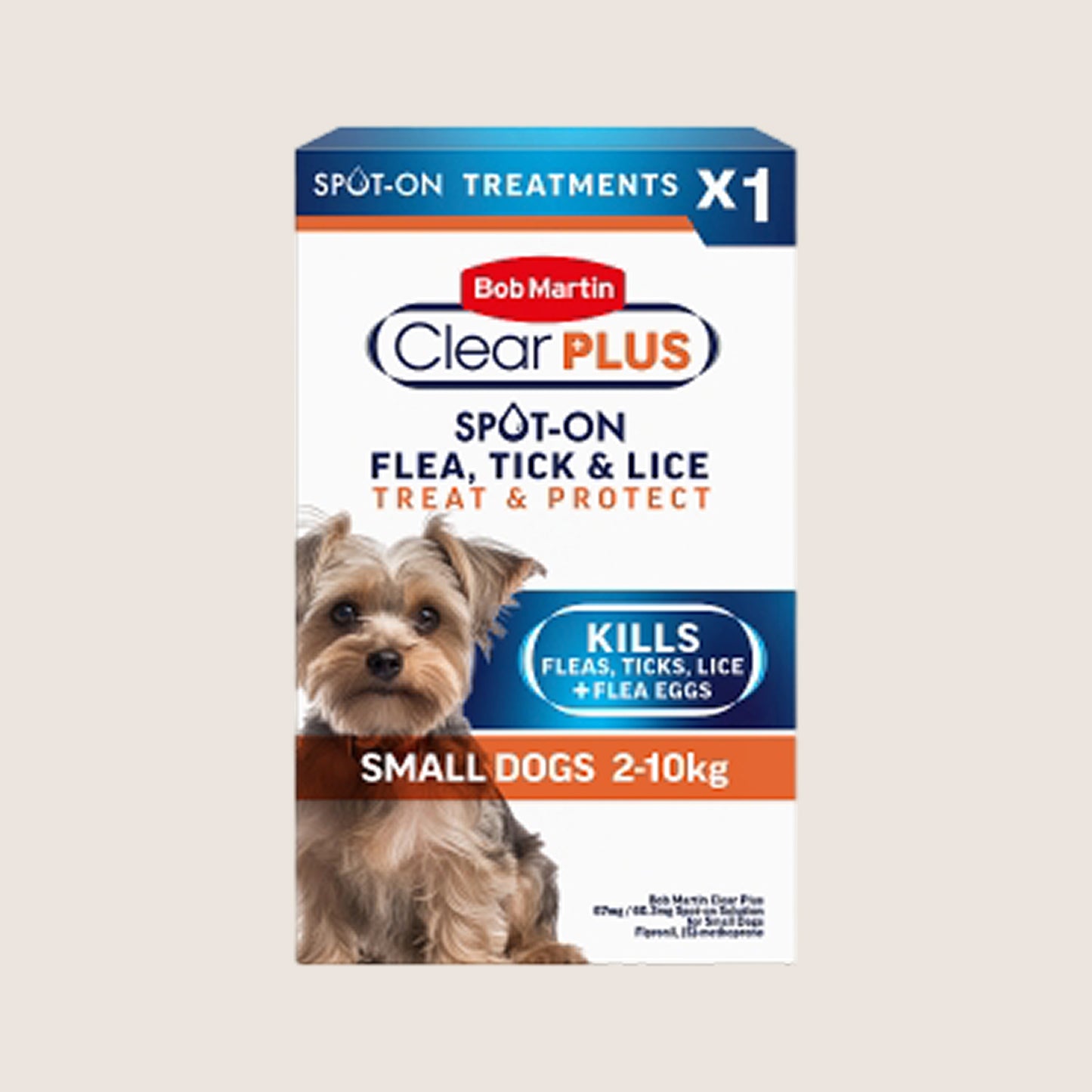 Bob Martin Clear Plus 67mg / 60.3mg Spot-On Solution for Small Dogs Treatment 1 Pipette Nutritionally Complete