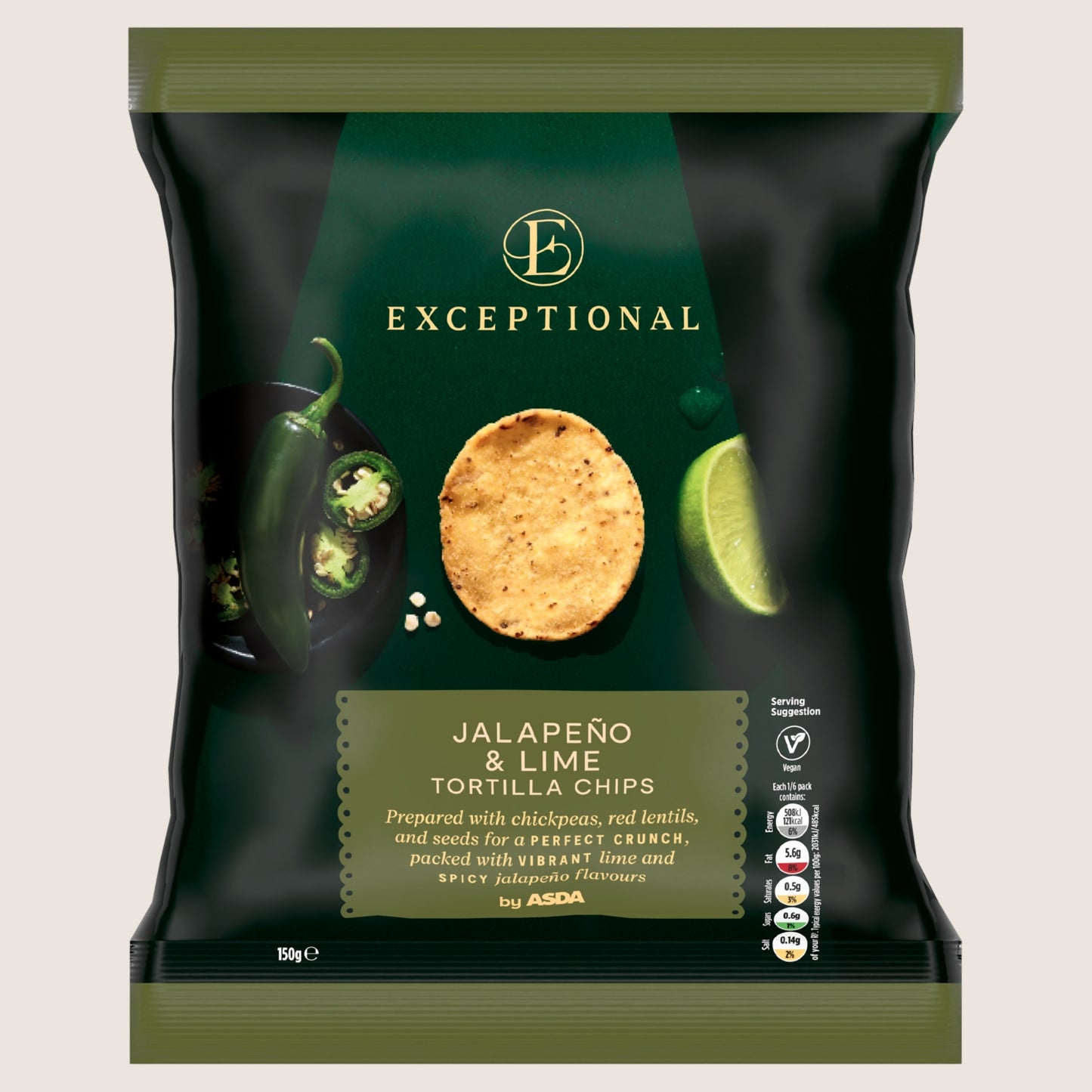 ASDA Exceptional by Jalapeño & Lime Tortilla Chips Vegan Friendly 150g
