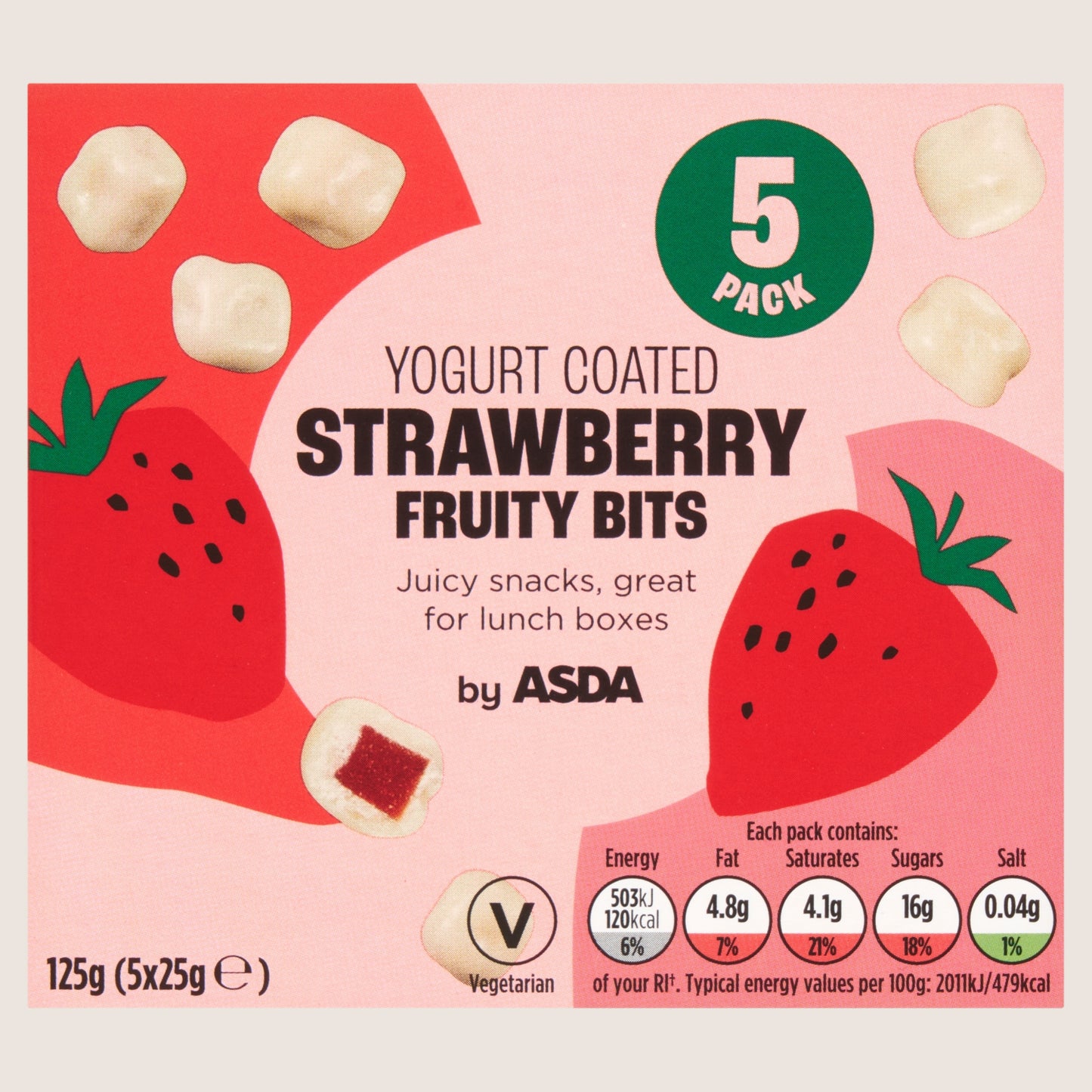 ASDA Yogurt Coated Strawberry Fruity Bits No Artificial Additives 5 x 25g