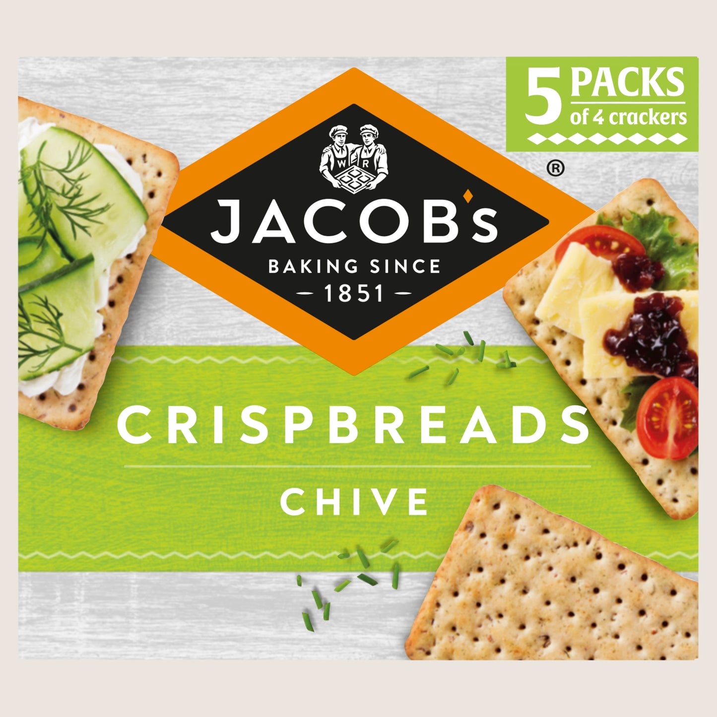 Jacob's Crispbreads Chive Crackers Free From Artificial Additives 5 x 30g