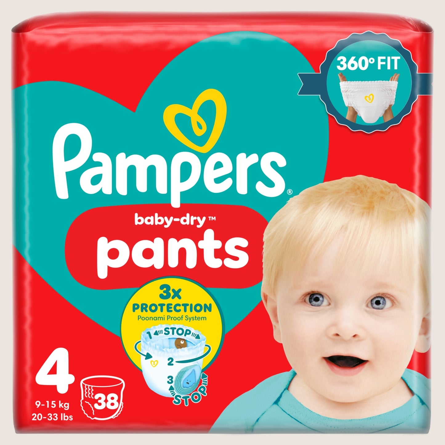 Pampers Baby-Dry Nappy Pants Size 4, , - Essential Pack Dermatologist Tested 38 Nappie 9kg
