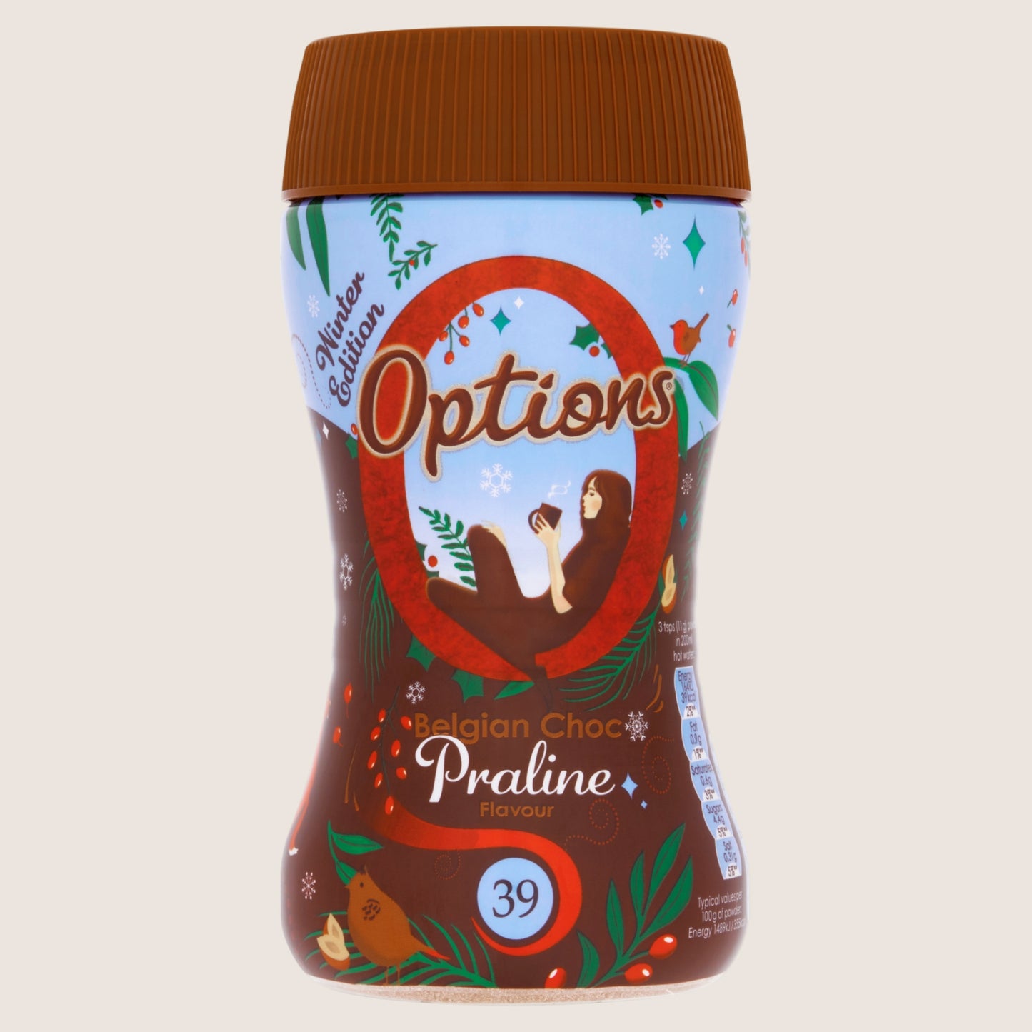 Options Winter Edition Instant Belgian Hot Chocolate Praline Drink Rainforest Alliance Certified 220g