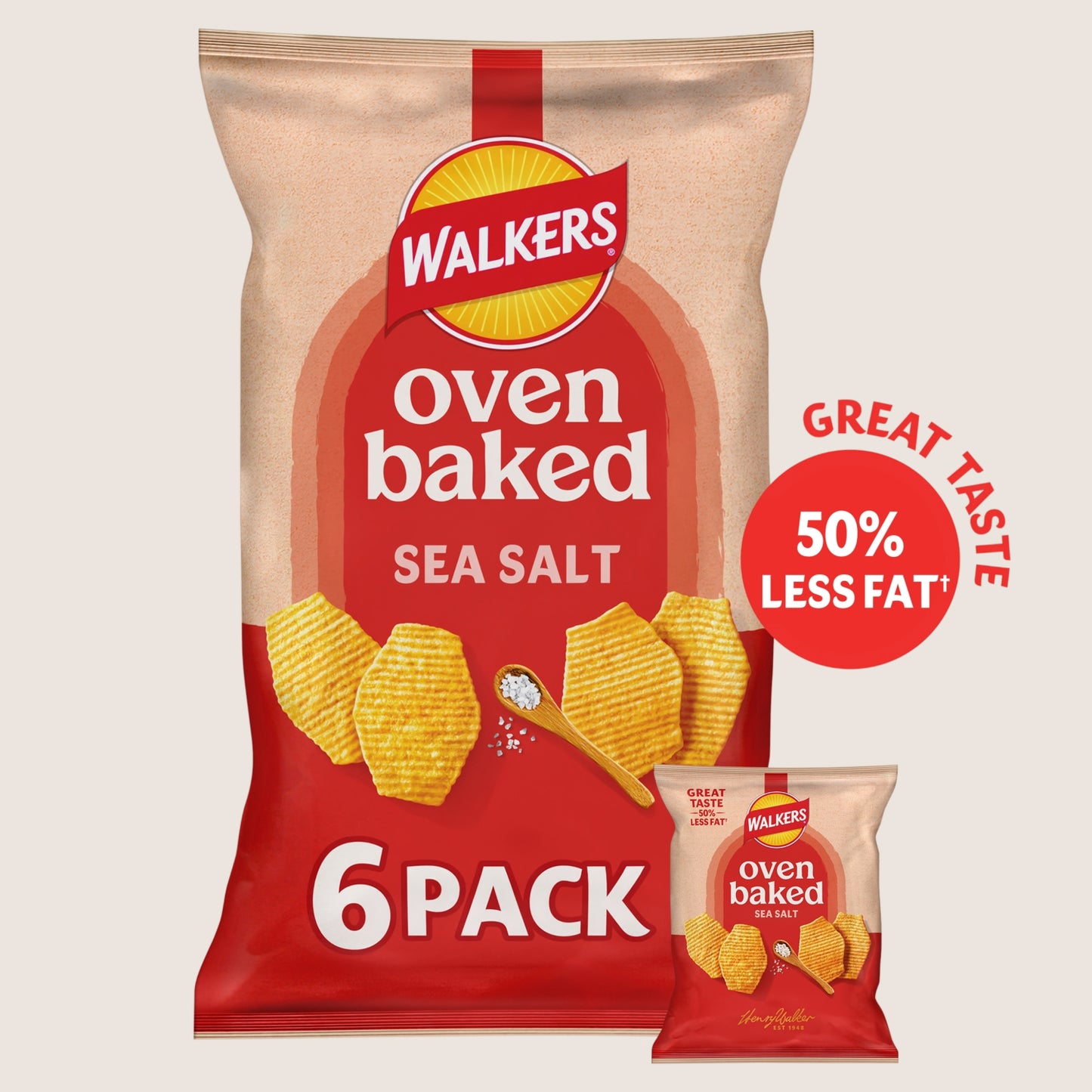 Walkers Baked Sea Salt Snacks Crisps Baked Not Fried 6 x 22g