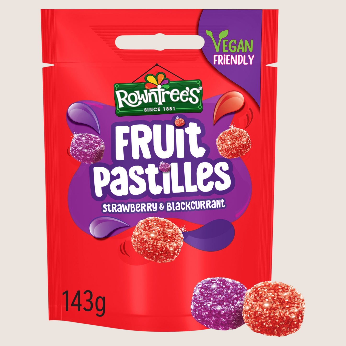 Rowntree's Fruit Pastilles Strawberry & Blackcurrant Sweets Sharing Bag 143g