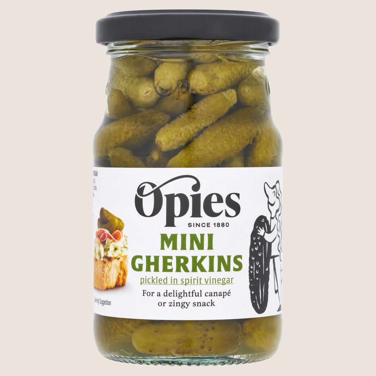 Opies Mini Gherkins Pickled in Spirit Vinegar Vegan Friendly 227g