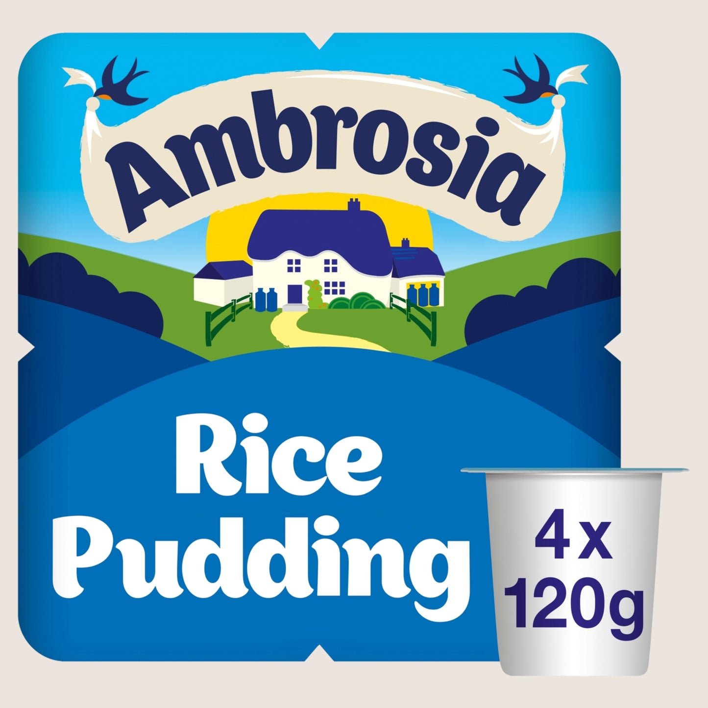 Ambrosia Rice Pudding Dessert Snack Pots No Artificial Additives 4 x 120g