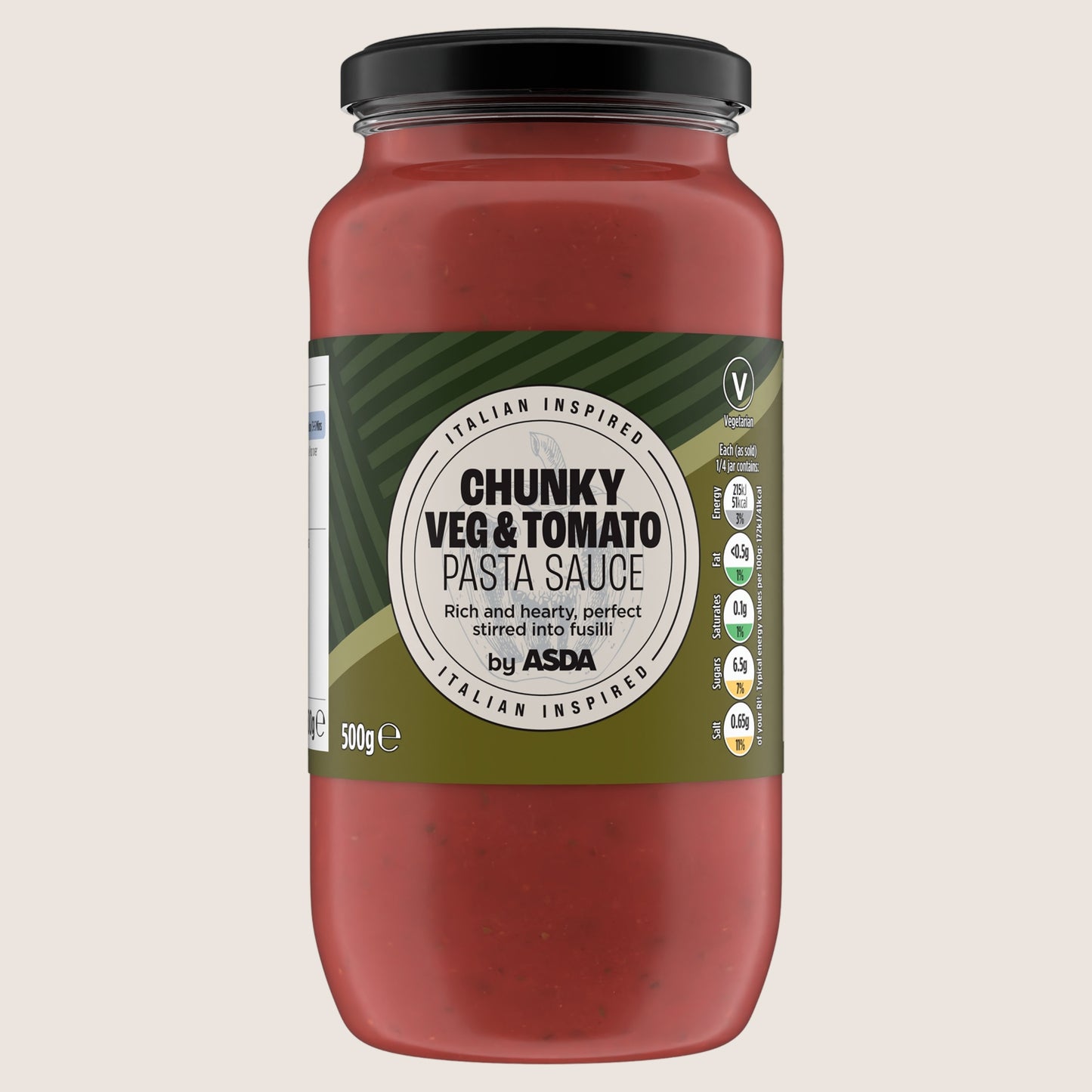 ASDA Chunky Veg & Tomato Pasta Sauce No Artificial Additives 500g
