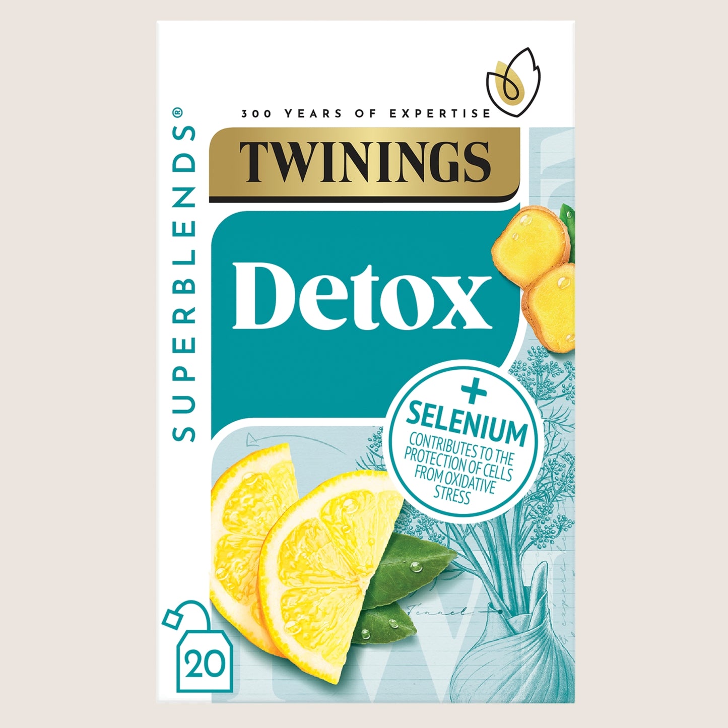 Twinings 20 Superblends Detox Lemon & Ginger with Burdock Root & Fennel Vegan Friendly 40g