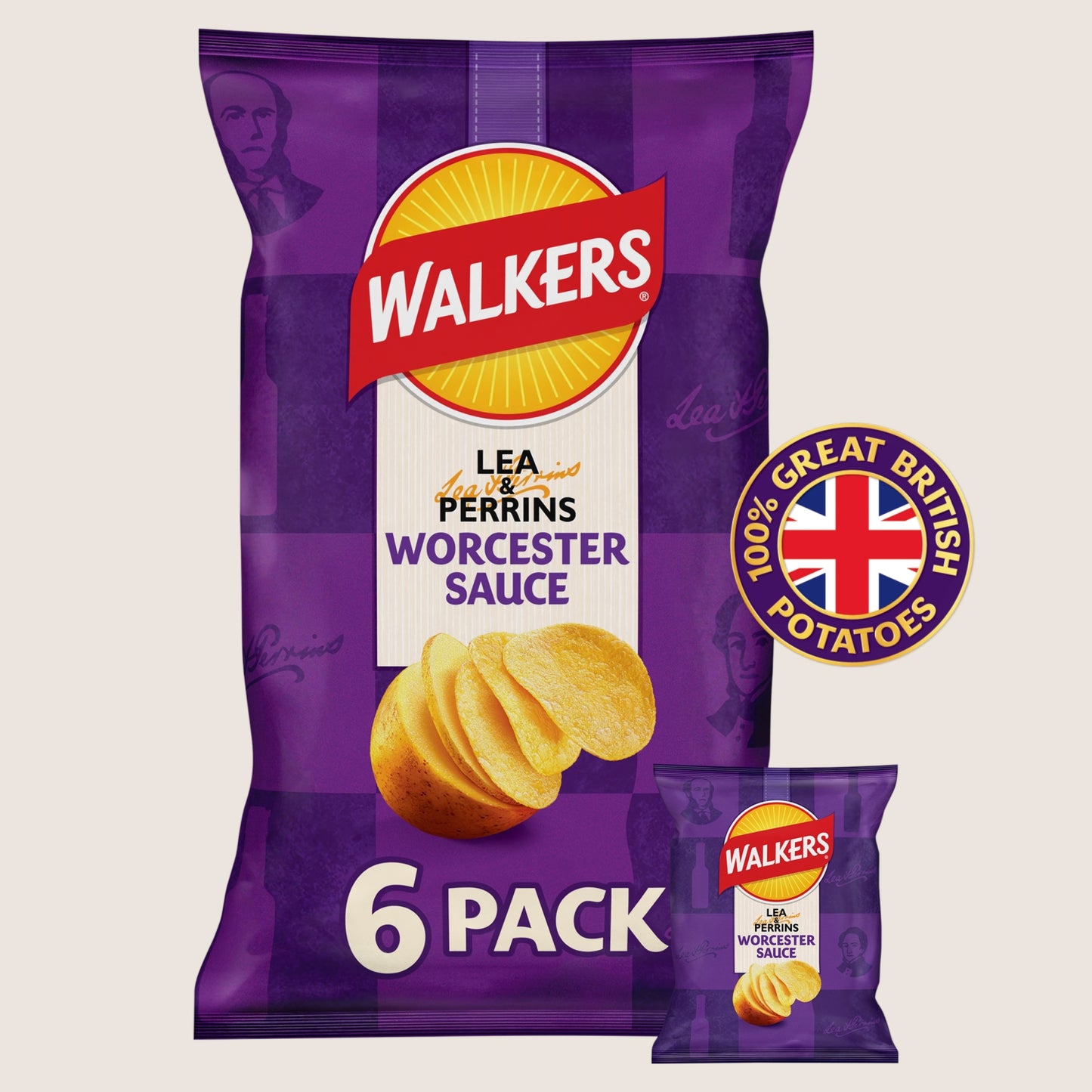Walkers Worcester Sauce Lea & Perrins Crisps No Artificial Additives 6x25g