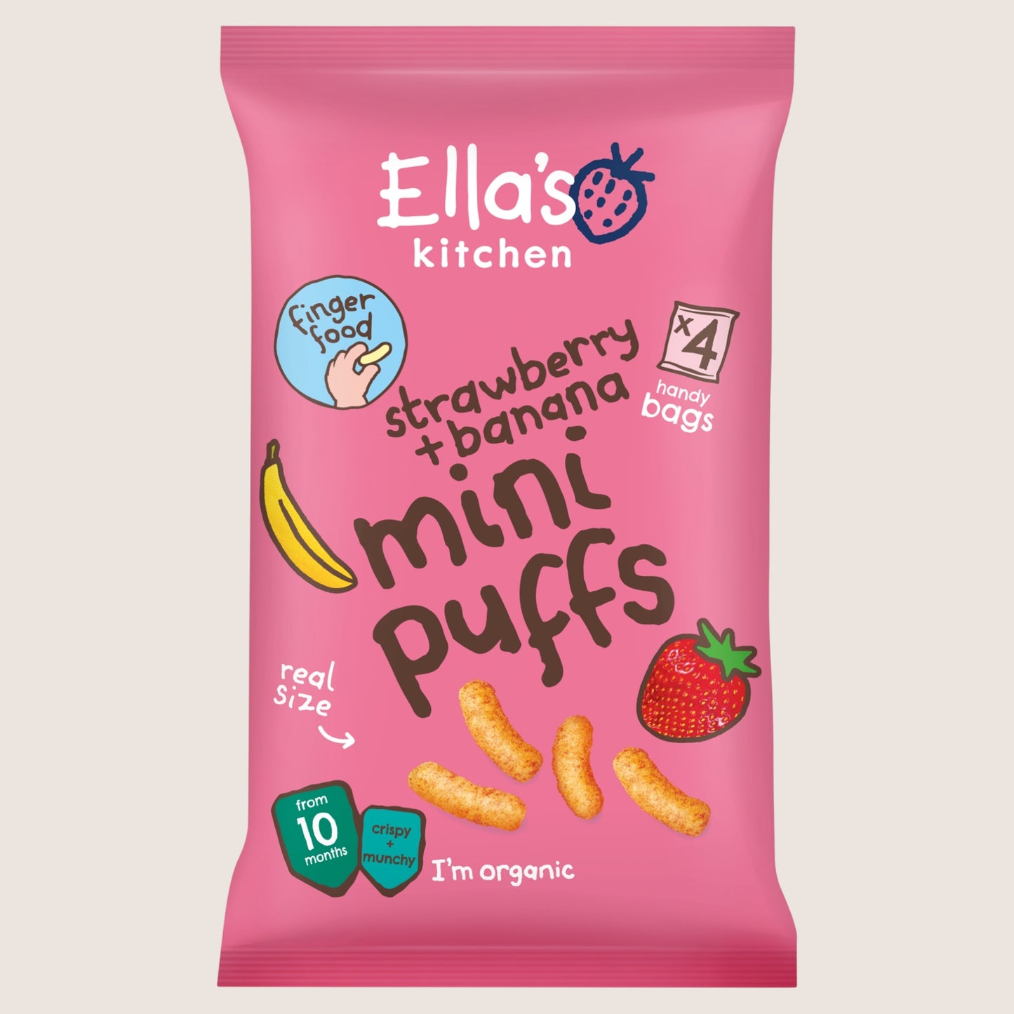 Ella's Kitchen Strawberry + Banana Mini Puffs from 10 Months Gentle Formula 4 x 8g