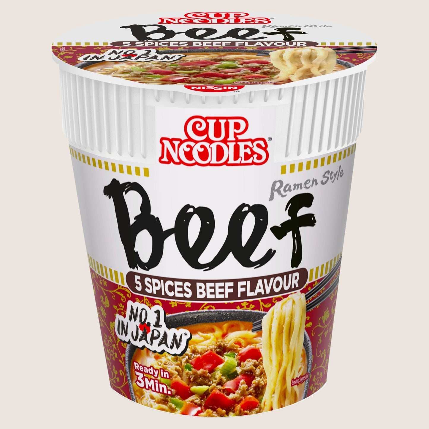 Nissin Cup Noodles 5 Spices Beef Flavour Instant Ramen Style Pot Ready in Minutes 64g
